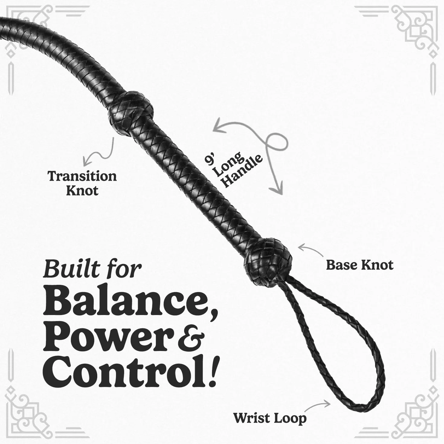 Indiana Jones Style Bull Whip 15 m, 8 warkoczy, prawdziwa skóra bydlęca, czarny