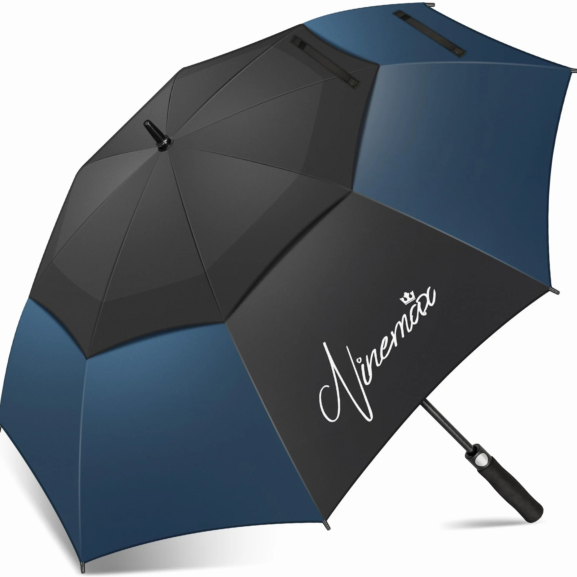 NINEMAX Wiatroodporny Parasol Golfowy 62 inch,Parasol Golfowy Długi Wiatroszczelny,Wodoszczelny,Podwójny Baldachim dla Mężczyzn i Kobiet(Czarny i Ciemnoniebieski)