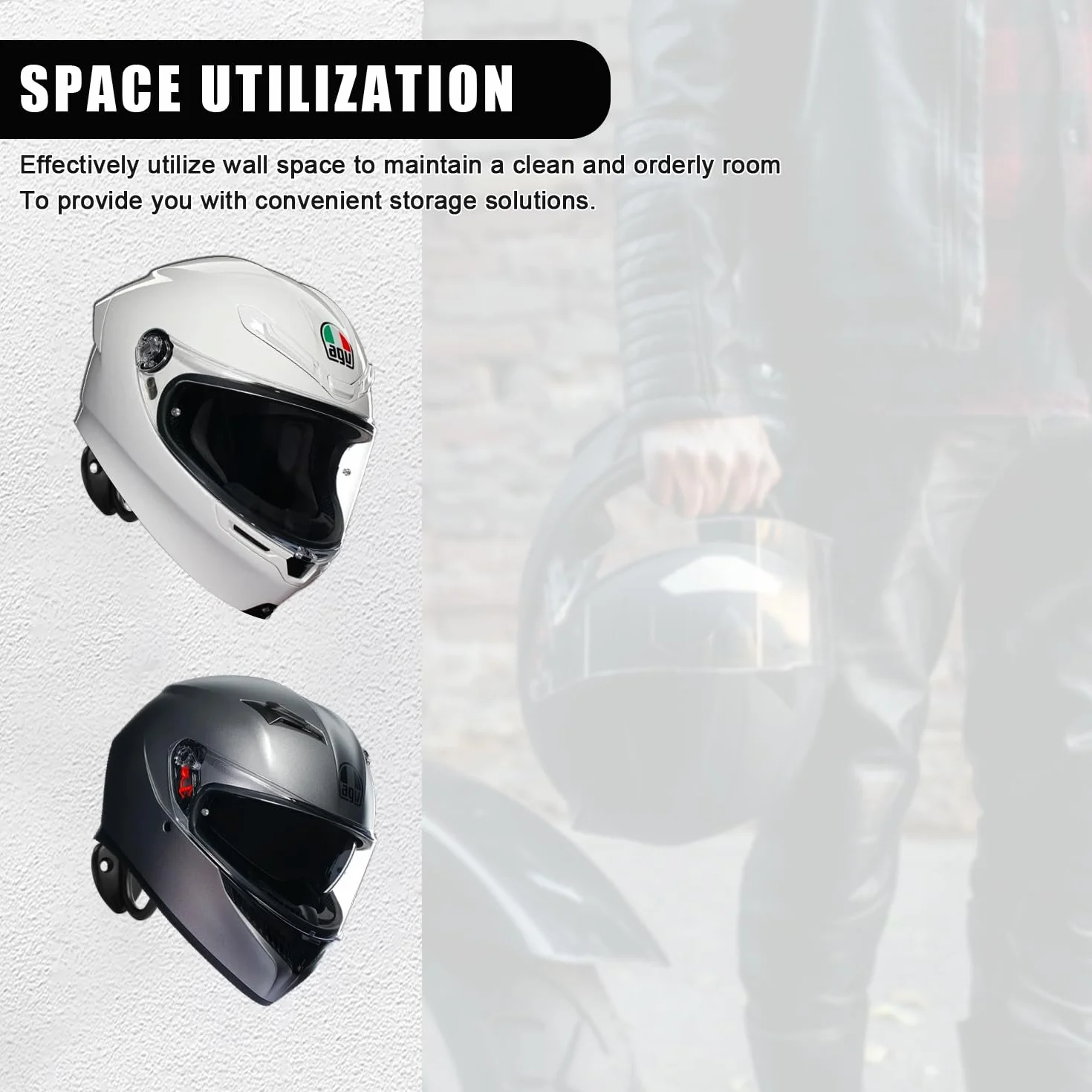 Uchwyt na kask ścienny, 2 sztuki, uchwyt na kask motocyklowy, uchwyt na kask motocyklowy, kurtkę, rękawiczkę, czarny