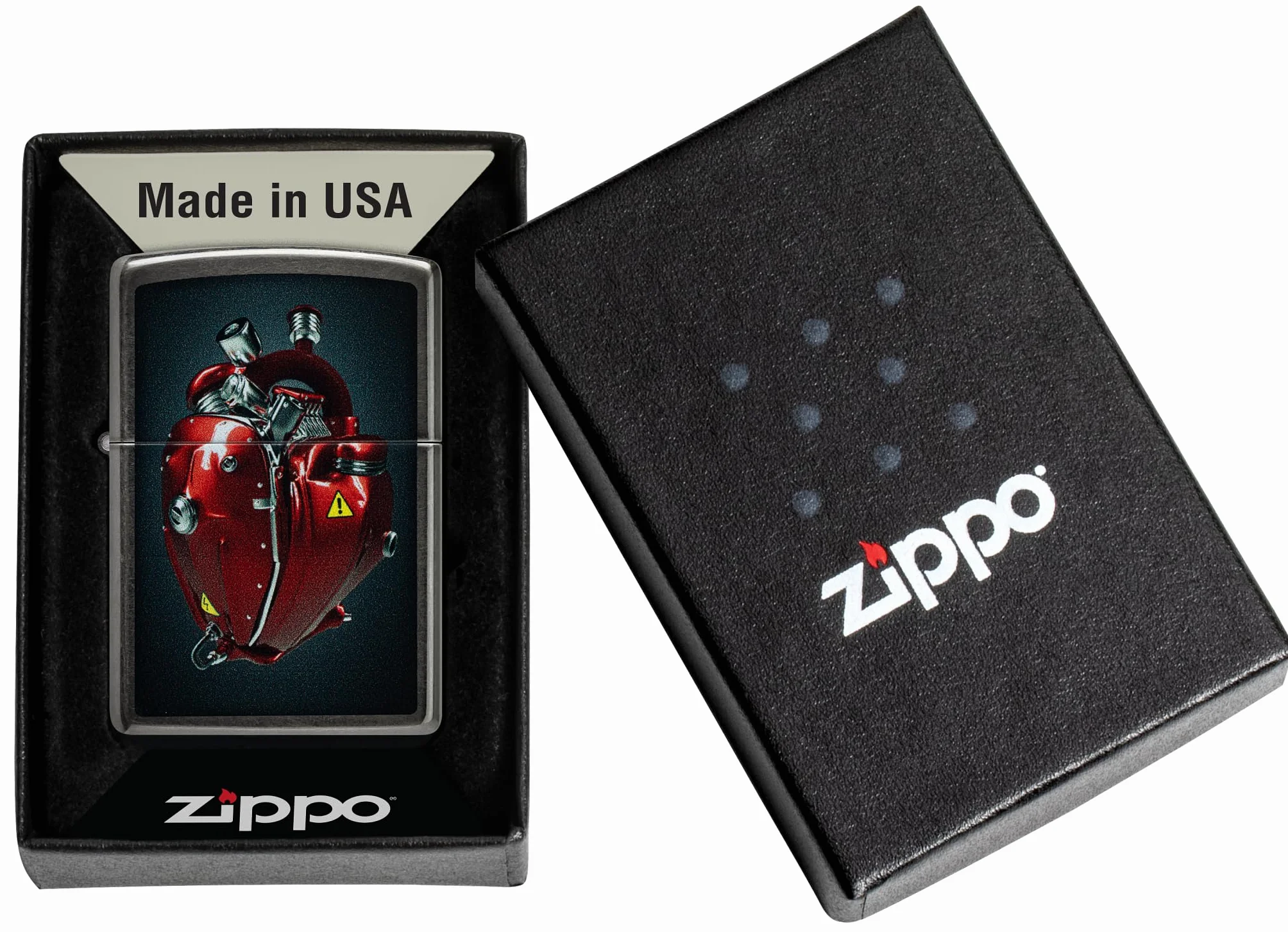 Zippo Heart Engine Zapalniczka Sztormowa, Kolorowy Nadruk, do Napełniania, Wielokrotnego Użytku, Wiatroodporna Konstrukcja, Pudełko na Prezent, Wykonano w USA, Szary (Gray Dusk)