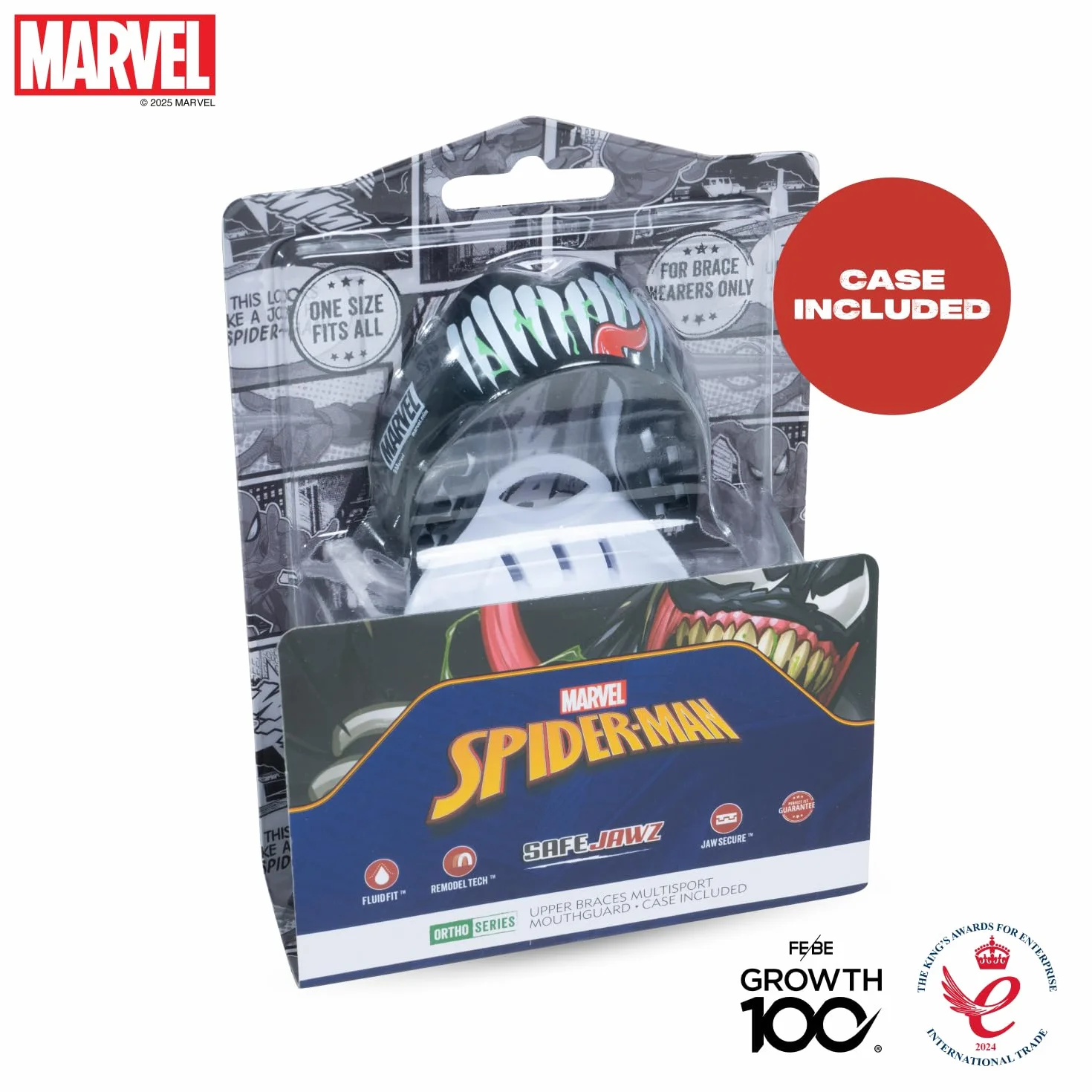 Marvel Venom Sports Ochraniacz na zęby do aparatów ortodontycznych, uniwersalny rozmiar, z etui, do boksu, MMA, rugby, sztuk walki, judo i wszystkich sportów kontaktowych