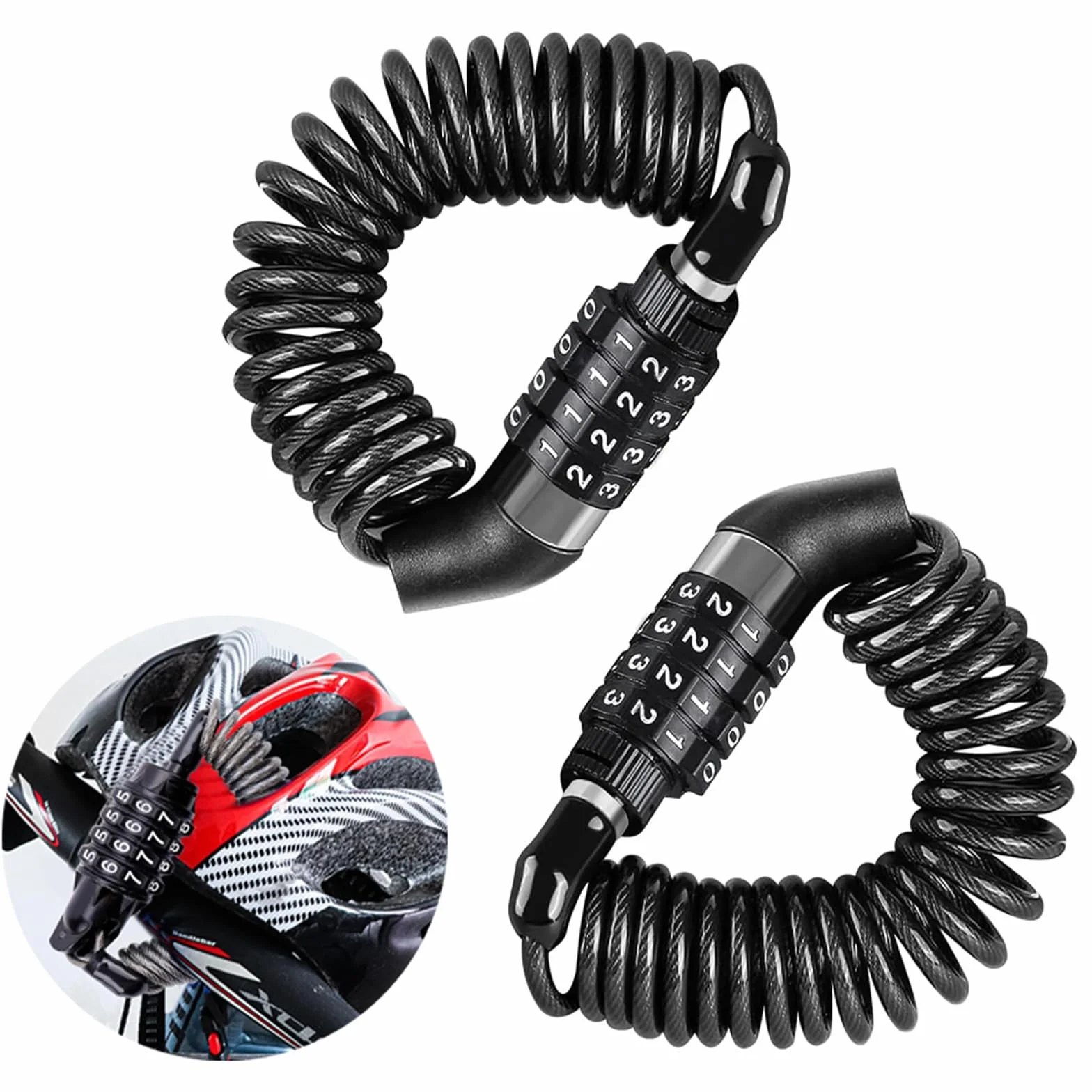 2 szt. zamek do kasku motocyklowego, zamek kablowy z kodem numerycznym, zamek szyfrowy, do kasku motocyklowego, kasku rowerowego, wózka