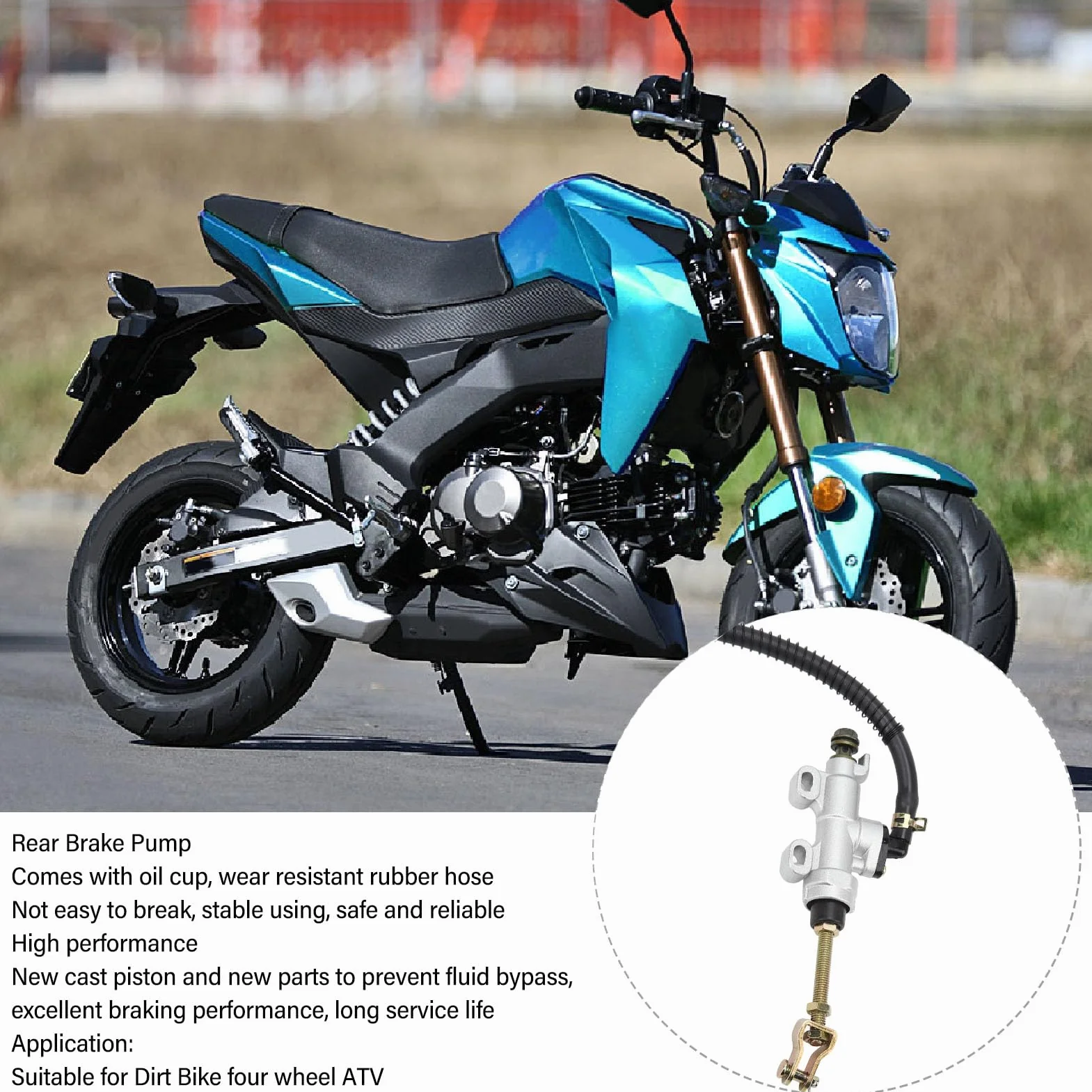 Tylny cylinder hamulcowy, uniwersalny hamulec nożny ze stopu aluminium, hydrauliczny cylinder główny, tylny zbiornik pompy hamulcowej, do motocykla, Dirt Bike, ATV (srebrny)