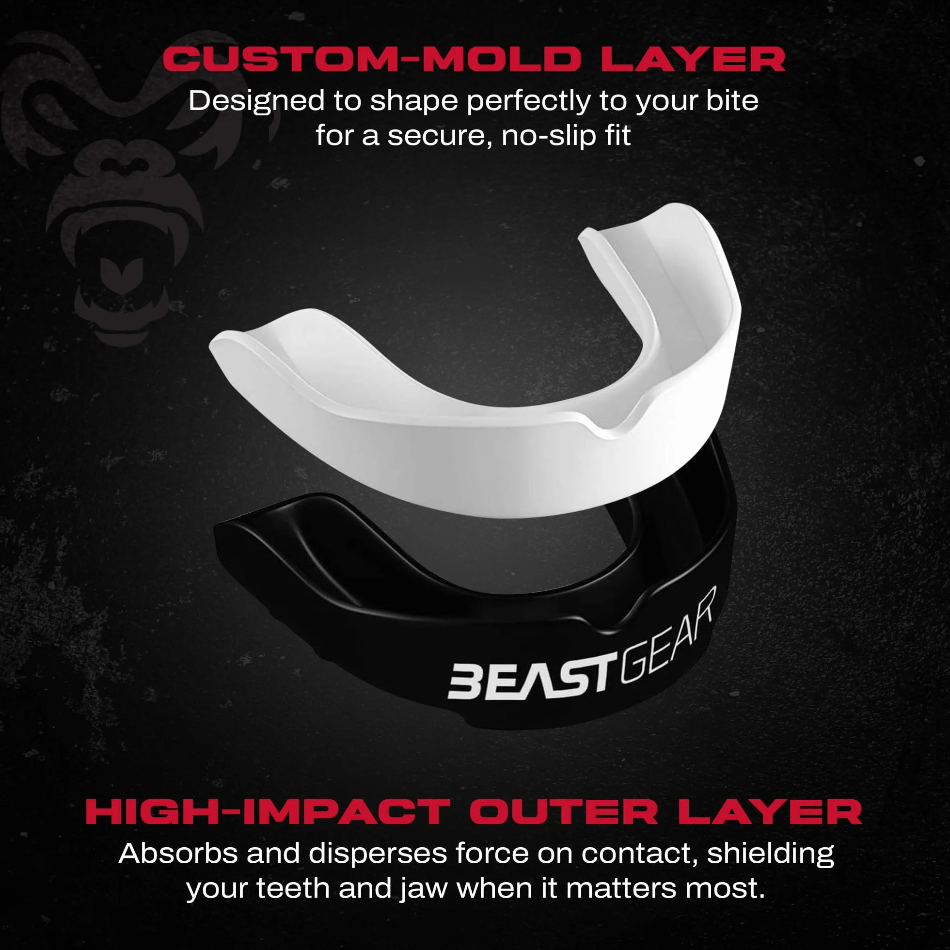Beast Gear Sportowa osłona zębów - Protezione Denti e Mascella, Adatto per Boxe, Paradenti MMA, Rugby, Calcio, Hockey con Custodia Igienica, dla dorosłych i nastolatków (11+)