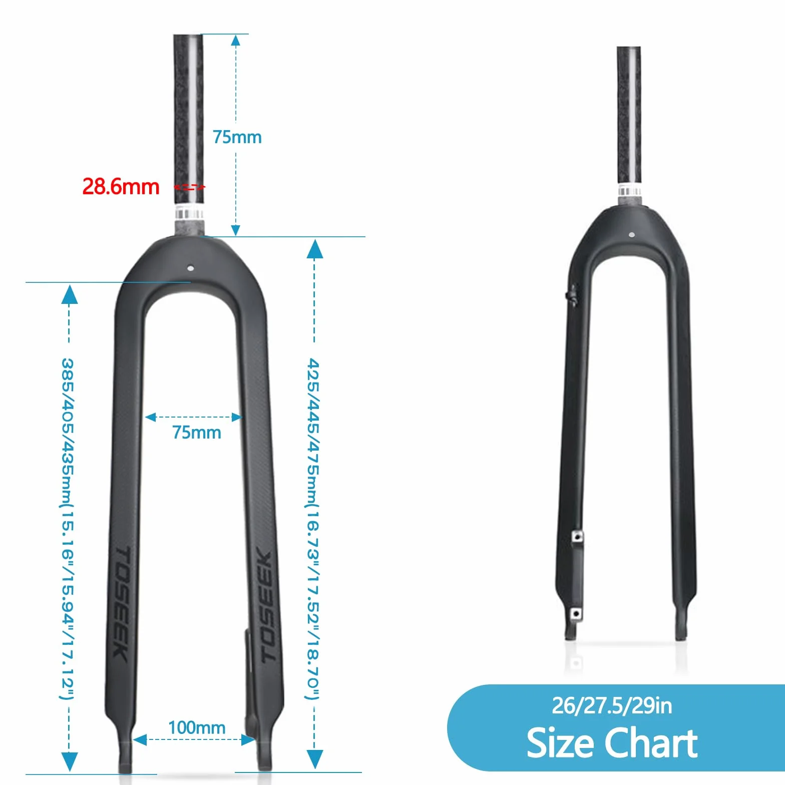 1-1/8" 26/27,5/29" 3K T800 MTB widelec ze stałym hamulcem tarczowym z włókna węglowego 28,6 mm Threadless Straight Tube, super lekki widelec przedni do roweru górskiego