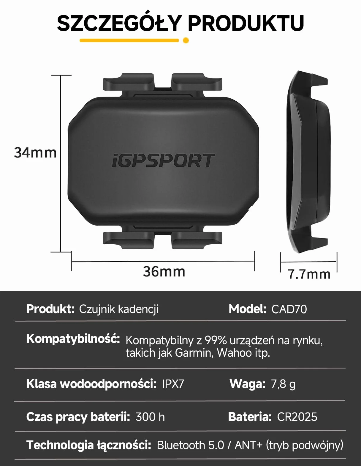 iGPSPORT SPD70 prędkościomierz rowerowy / CAD70 czujnik kadencji rowerowej, 300 godzin pracy baterii, Bluetooth 5.0 ANT+, wodoszczelność IPX7