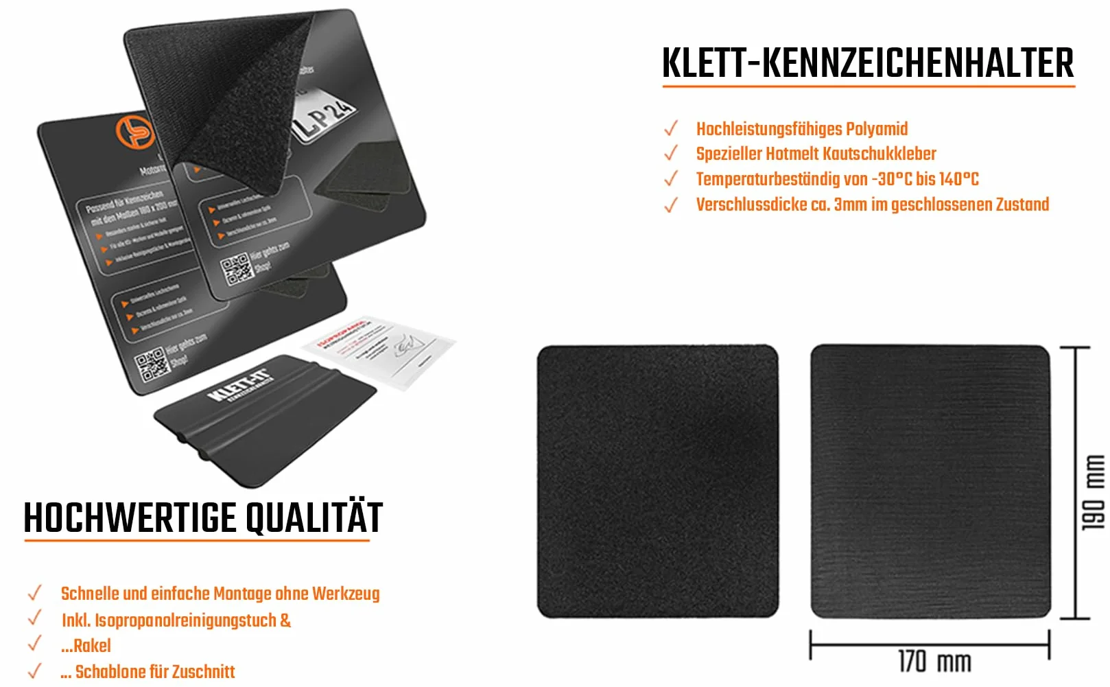 Uchwyt na tablicę rejestracyjną do motocykla 180x200 Klett Numernschildhalterung Motocykl 180 x 200 Bezramkowy Klett-Uchwyt na tablicę rejestracyjną Wzmacniacz tablicy rejestracyjnej Uchwyt na tablicę