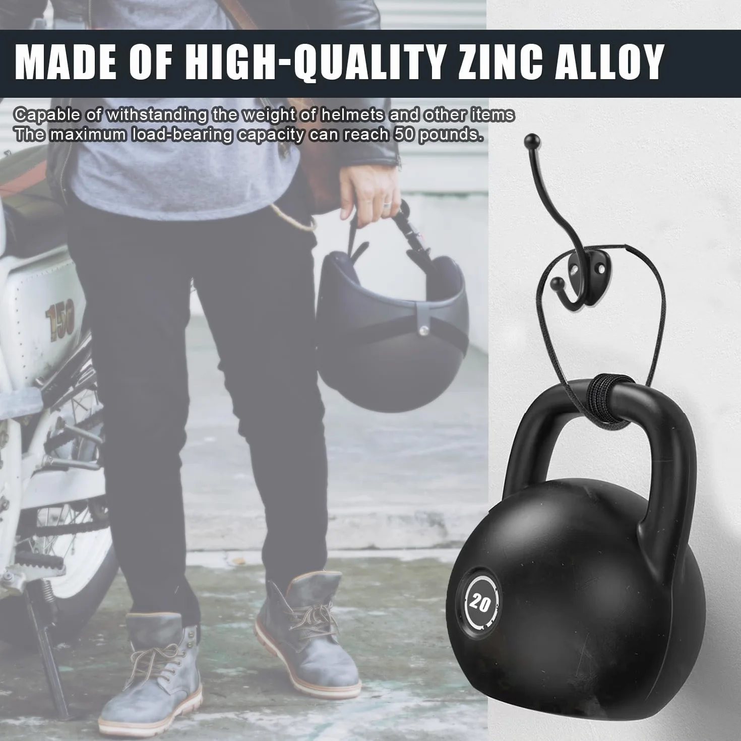 Uchwyt na kask ścienny, 2 sztuki, uchwyt na kask motocyklowy, uchwyt na kask motocyklowy, kurtkę, rękawiczkę, czarny