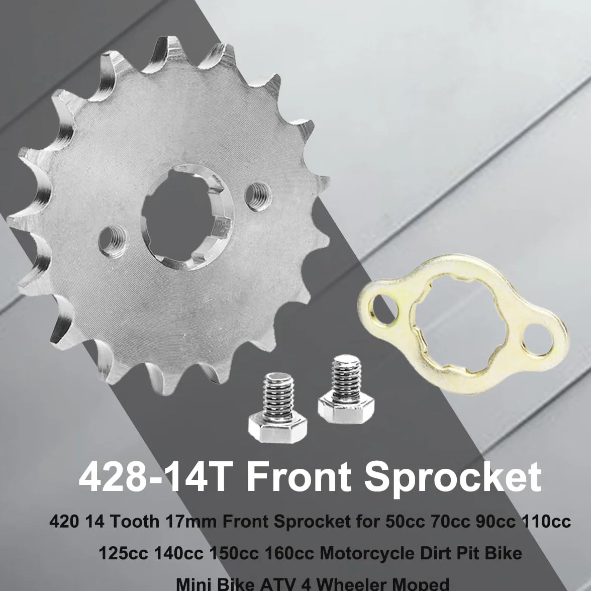 ZAMDOE 428-14T 17mm przednia zębatka motocyklowa zamiennik dla 50cc 70cc 90cc 110cc 125cc 140cc 150cc 160cc mini motocross quad motorower do TaoTao dla Roketa dla Coolster dla Sunl
