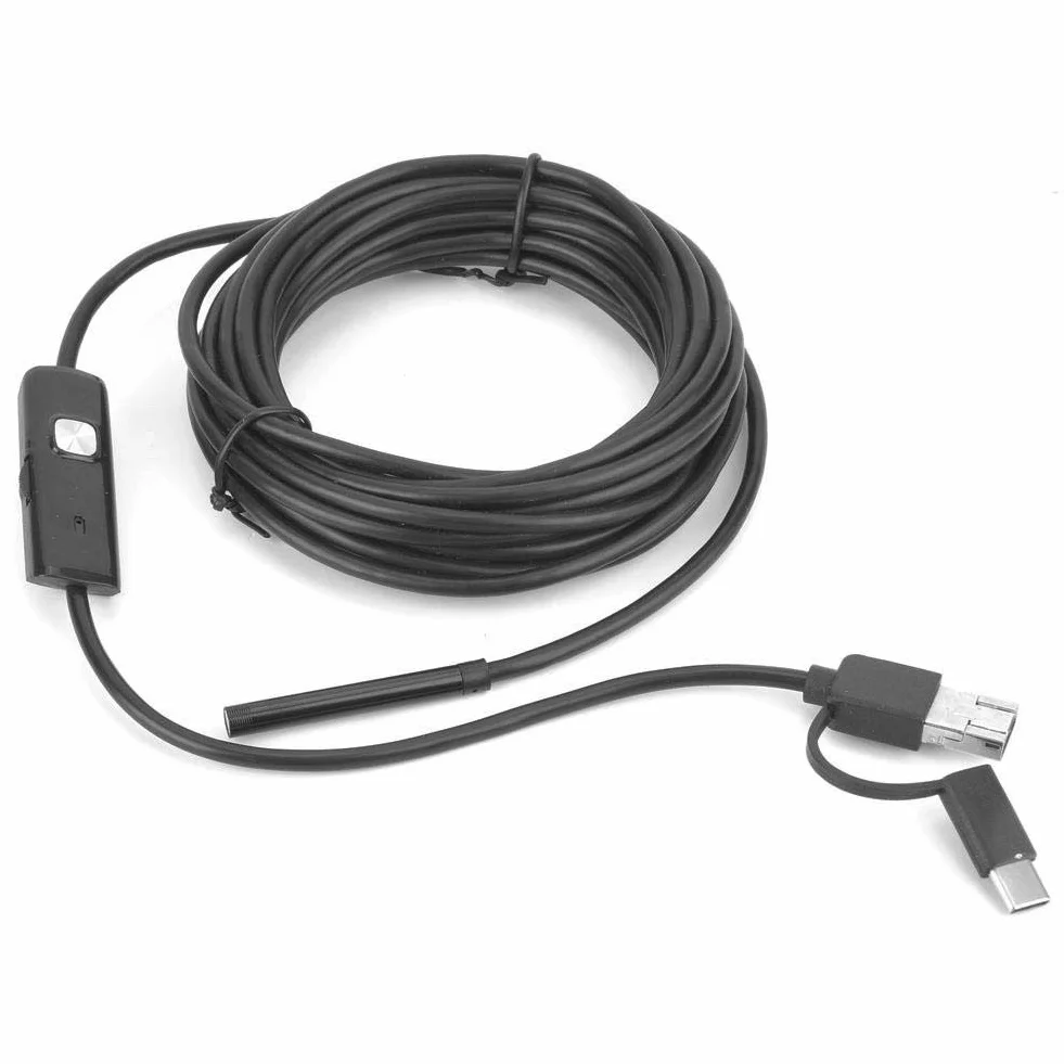 Endoskop przemysłowy, kamera endoskopowa USB 3 w 1 5,5 mm, przenośna kamera inspekcyjna endoskopu, z 6 diodami LED, wodoodporność IP67, obsługa systemów Android i