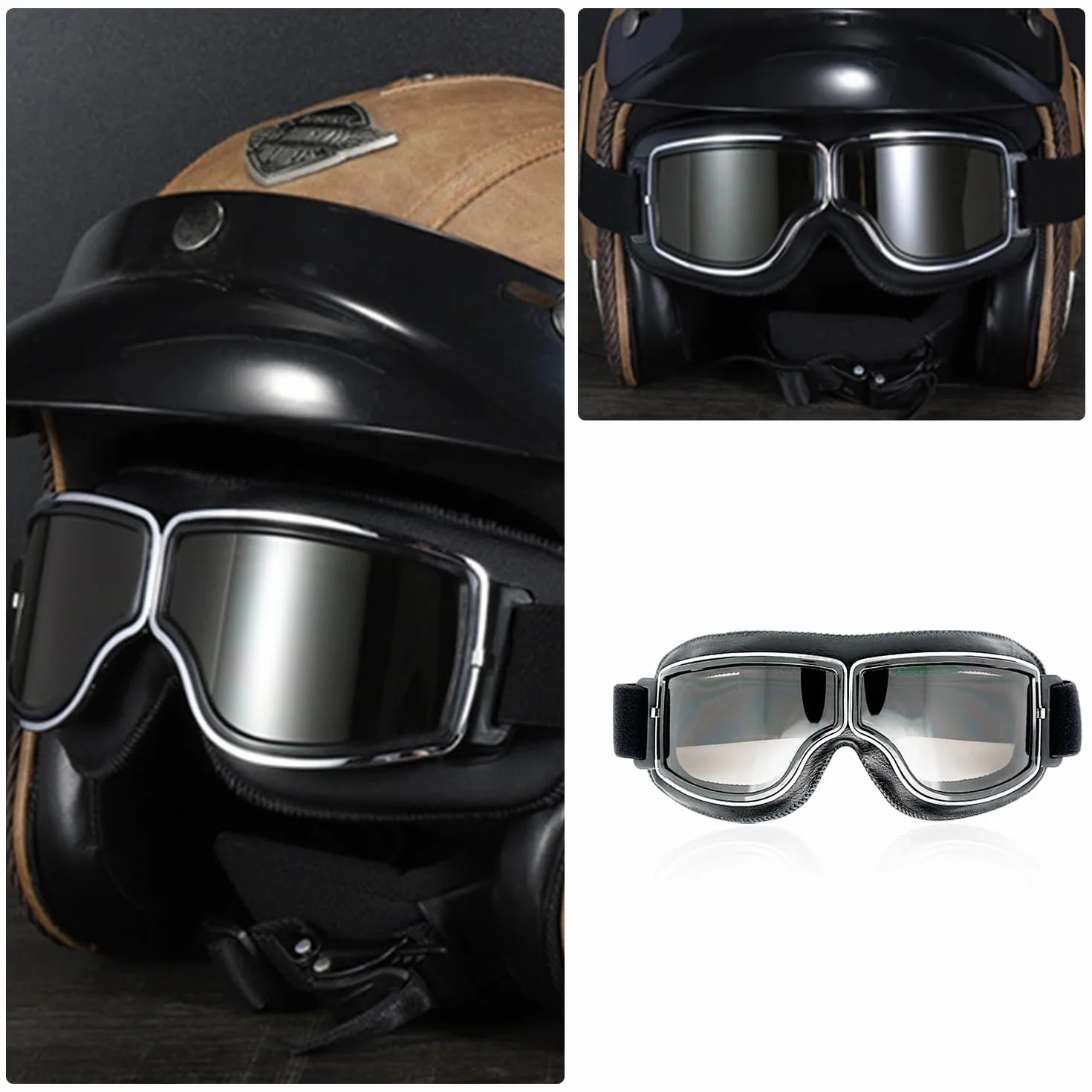 1 sztuka okulary motocyklowe, okulary motocyklowe, okulary pilotów, okulary motocyklowe retro, wiatroszczelne okulary ochronne, akcesoria do okularów motocyklowych (brązowe)