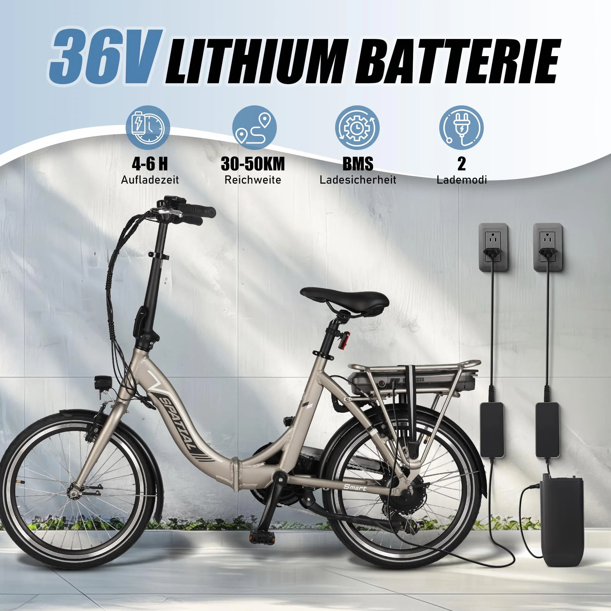 SPATIAL E Bike, składany rower elektryczny, 20 cali, 40 NM, 250 W, 36 V, 374,4 Wh, 7-biegowa przerzutka, wyświetlacz LCD, dla mężczyzn i kobiet