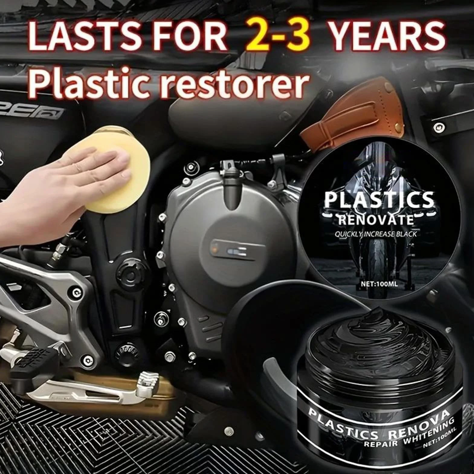 Restorer Black Trim 100 ml, regenerator tworzyw sztucznych, plastikowe i winylowe gumowe drzwi, obróbka deski rozdzielczej, szybka naprawa z tworzywa sztucznego do samochodu, odporna na aplikację
