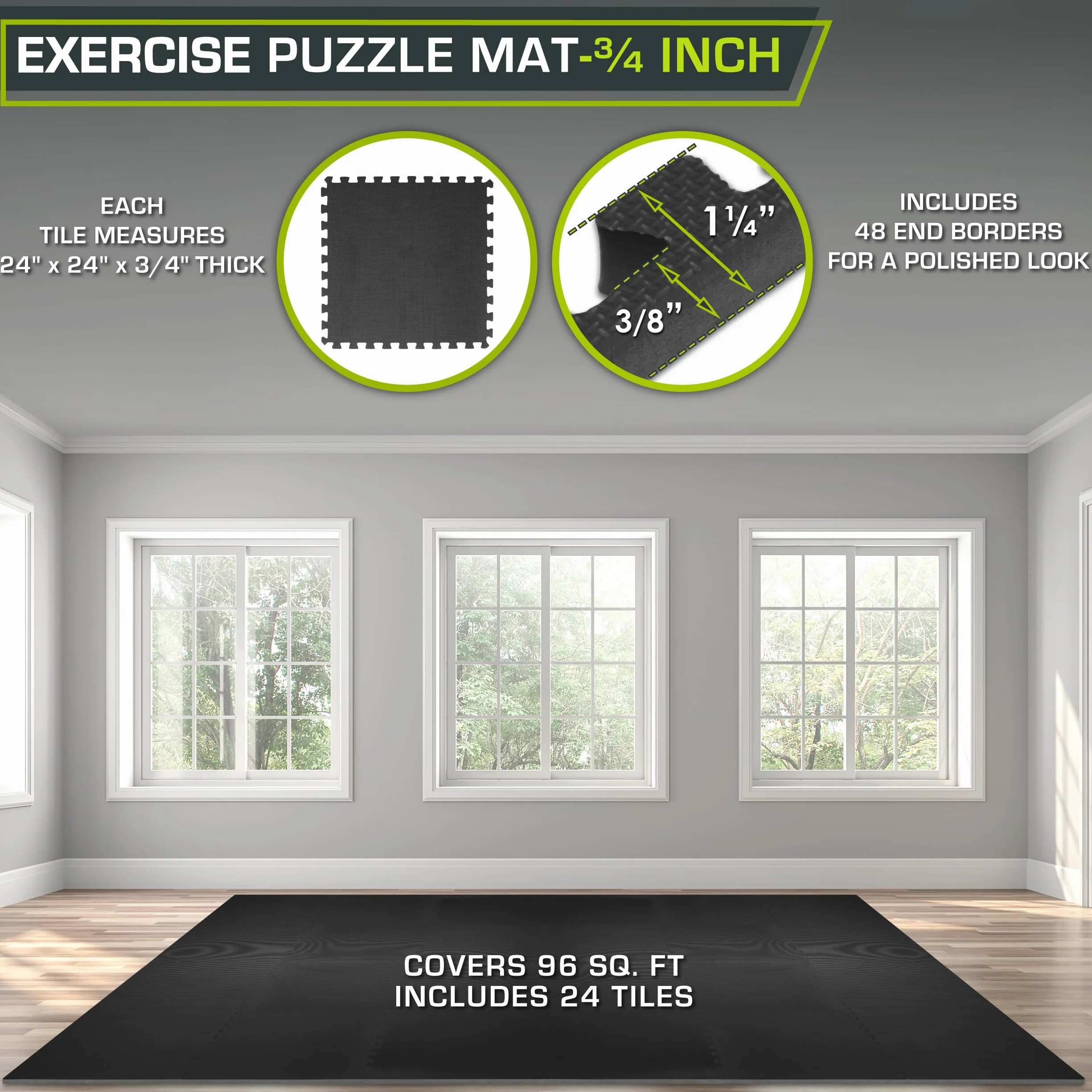 Prosource Fit Bardzo gruba mata do ćwiczeń Puzzle 3/4" lub 2,5 cm, płytki blokujące z pianki EVA, do ochrony, amortyzowanych podłóg treningowych, do domu i na siłownię