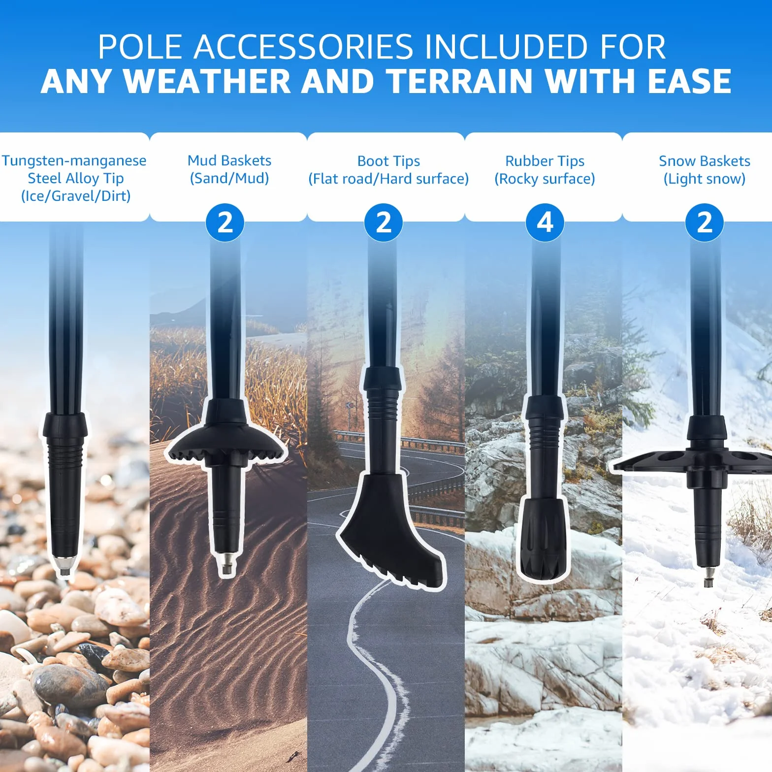 Overmont Kijki trekkingowe z włókna węglowego, 7075 aluminium, ultralekkie, składane, regulowane, 105-125 cm, kijki trekkingowe do nordic walkingu, 1 para z akcesoriami terenowymi