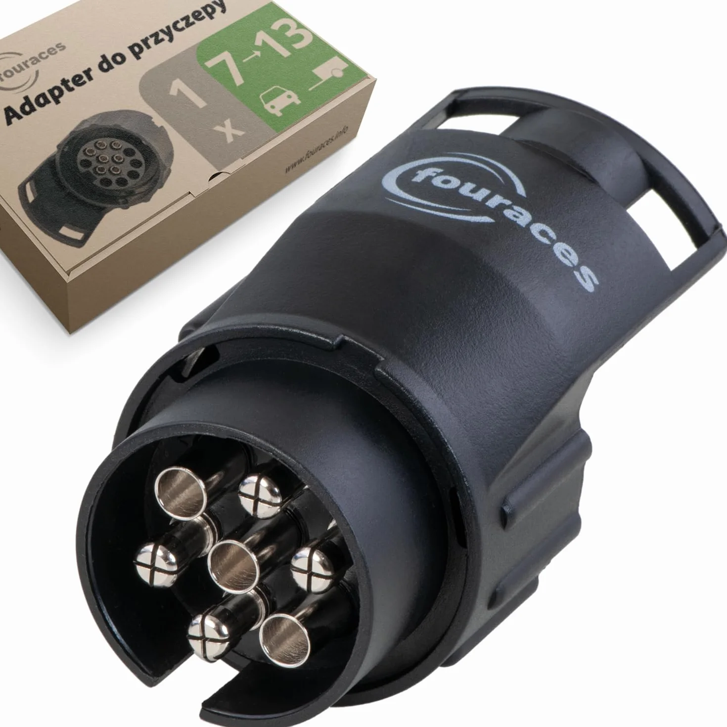 fouraces adapter 7 do 13 Pin - Czarny Sprzęg Przyczepy do Samochodu i Ciężarówki, Krótki
