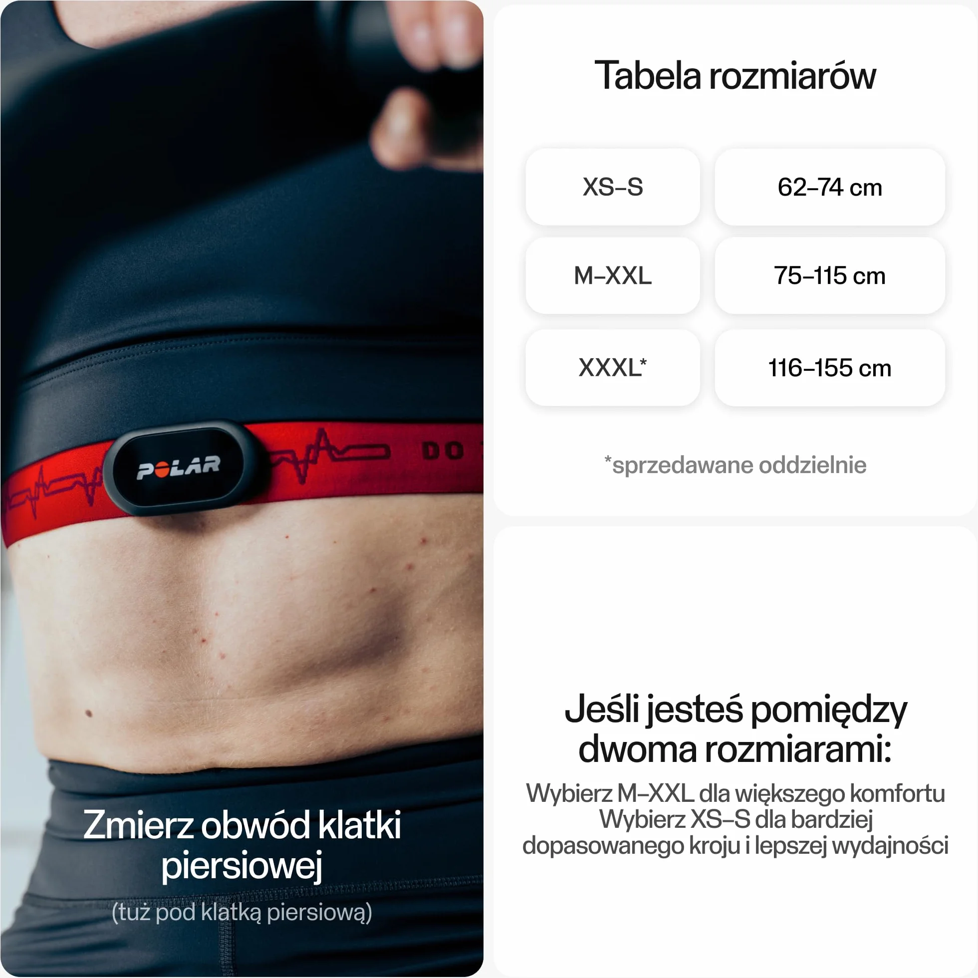 Sensor tętna Polar H10 czarny ANT+, Bluetooth, EKG, śledzenie HRV, wodoszczelny, opaska do prania w pralce, komfortowe dopasowanie, wymienna bateria, kompatybilne z urządzeniami siłowni XS-S 62-74cm