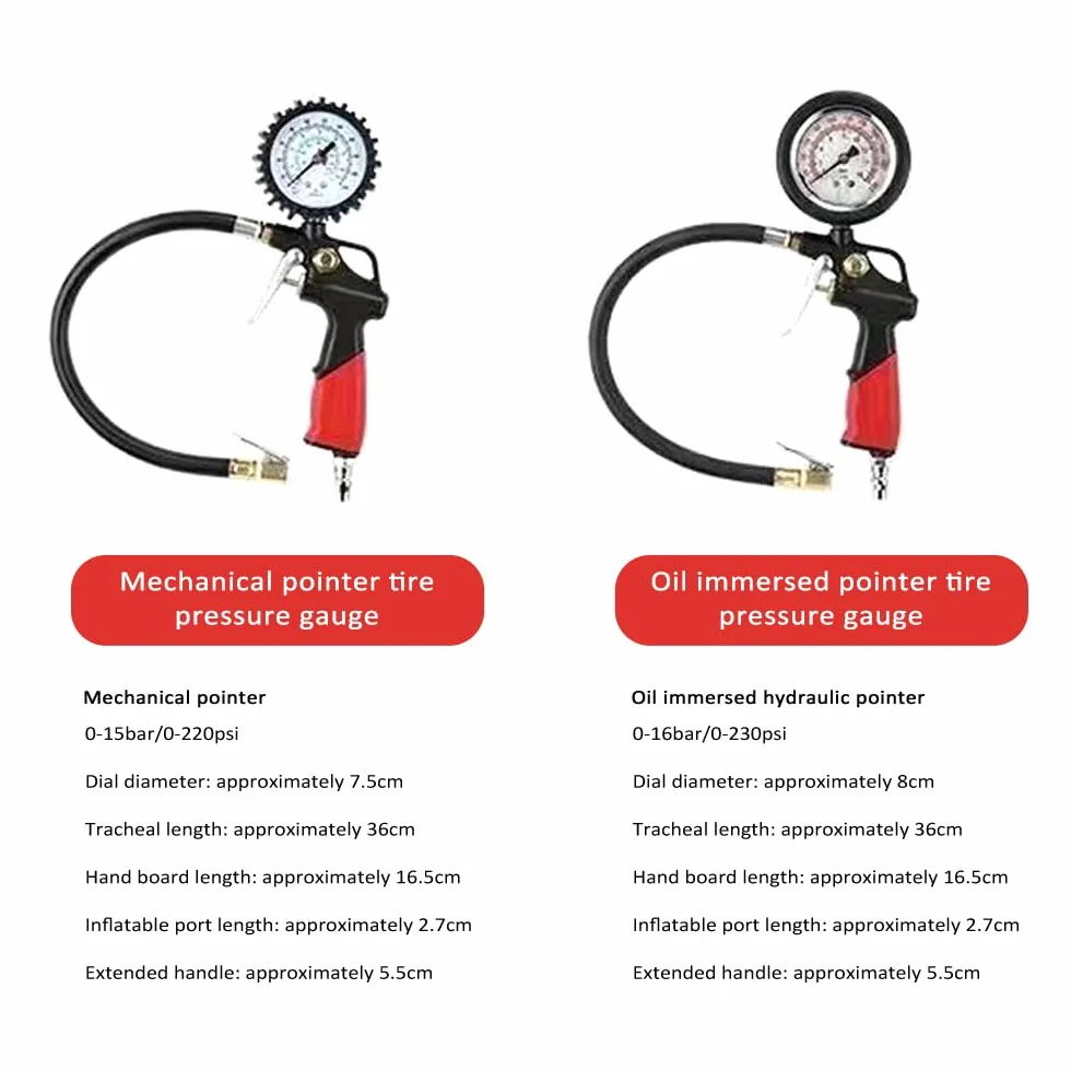 Shkalacar Pompka do opon z manometrem, 0-15 barów/0-220 psi, ciśnieniomierz z wężem, wskaźnik mechaniczny, dysza miedziana, miernik ciśnienia powietrza do samochodów, ciężarówek, motocykli, rowerów