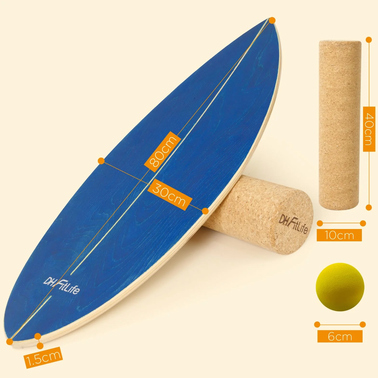 DH FitLife Deska do Balansowania Surf Balance Board z Drewna | Deska do Surfowania Indoor z Rockerem dla Dorosłych | Zabawa i Trening w Domu