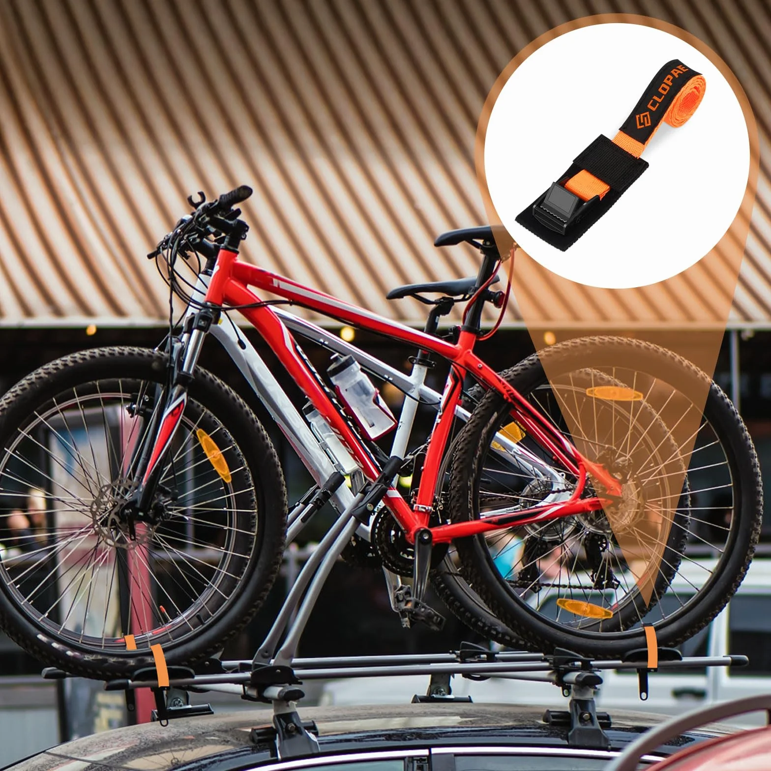 CLOPAE Pasek mocujący z grzechotką, 4 szt., paski do bagażnika rowerowego z blokadą zaciskową, długość 40 cm, szerokość 20 mm, nośność 200 kg, krótkie paski zapadkowe do bagażnika dachowego, roweru