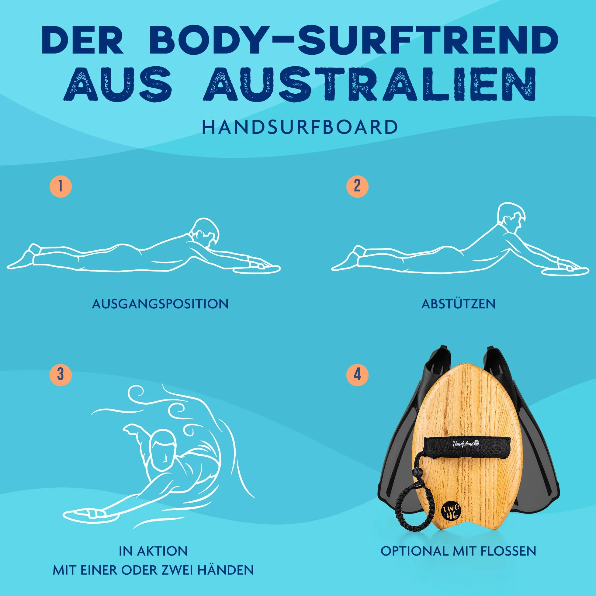 Woodsandwaves Deska surfingowa - 1. deska surfingowa to Go | Nowatorska ręka - deska surfingowa z odpornego na pęknięcia twardego drewna (w zestawie torba) | Bodyboard - Surf Trend z Australii dla