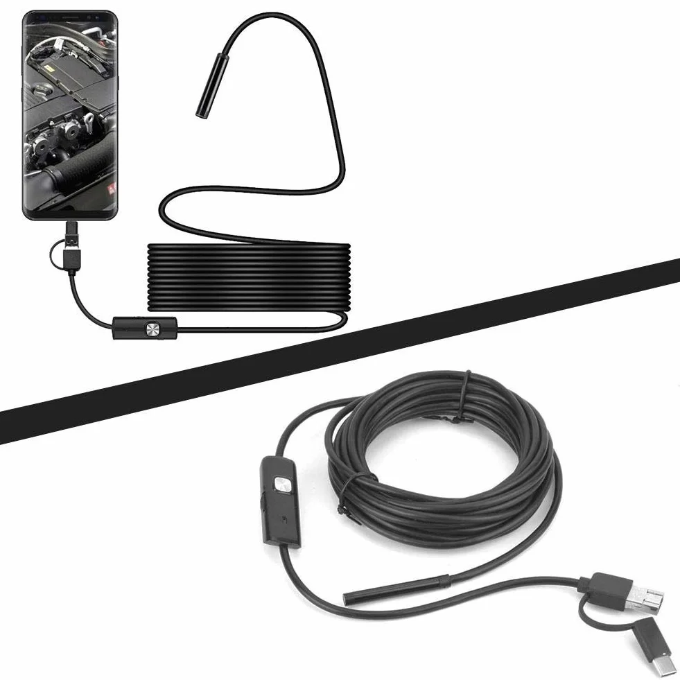 Endoskop przemysłowy, kamera endoskopowa USB 3 w 1 5,5 mm, przenośna kamera inspekcyjna endoskopu, z 6 diodami LED, wodoodporność IP67, obsługa systemów Android i