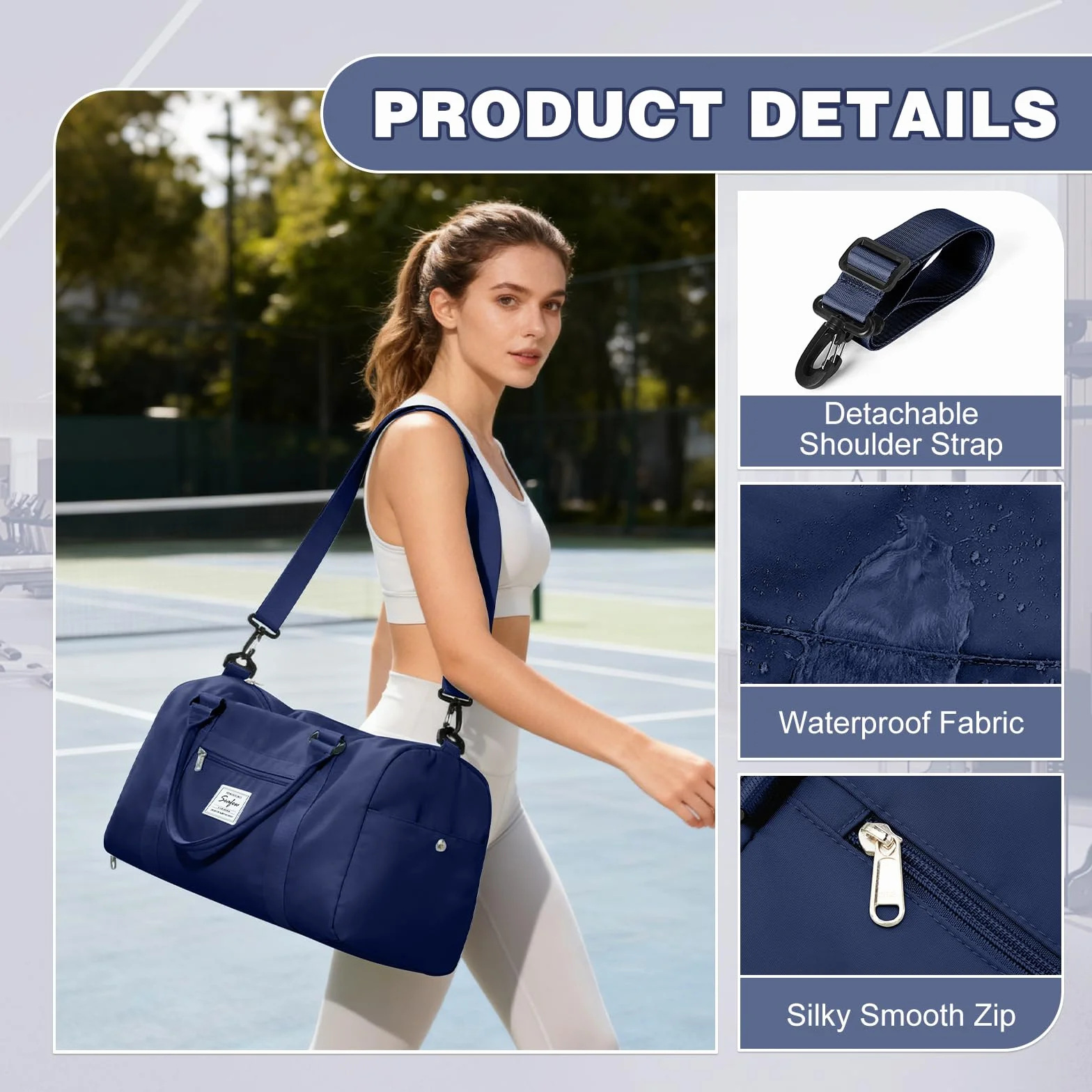 Torba Sportowa Damska Męska Torba Podróżna z Kieszenią na Buty Torba na Siłownię Torba Treningowa Fitness do Pływania Wodoodporna Torba Weekendowa Kobiet na Noc Basen,A4-Królewski Niebieski