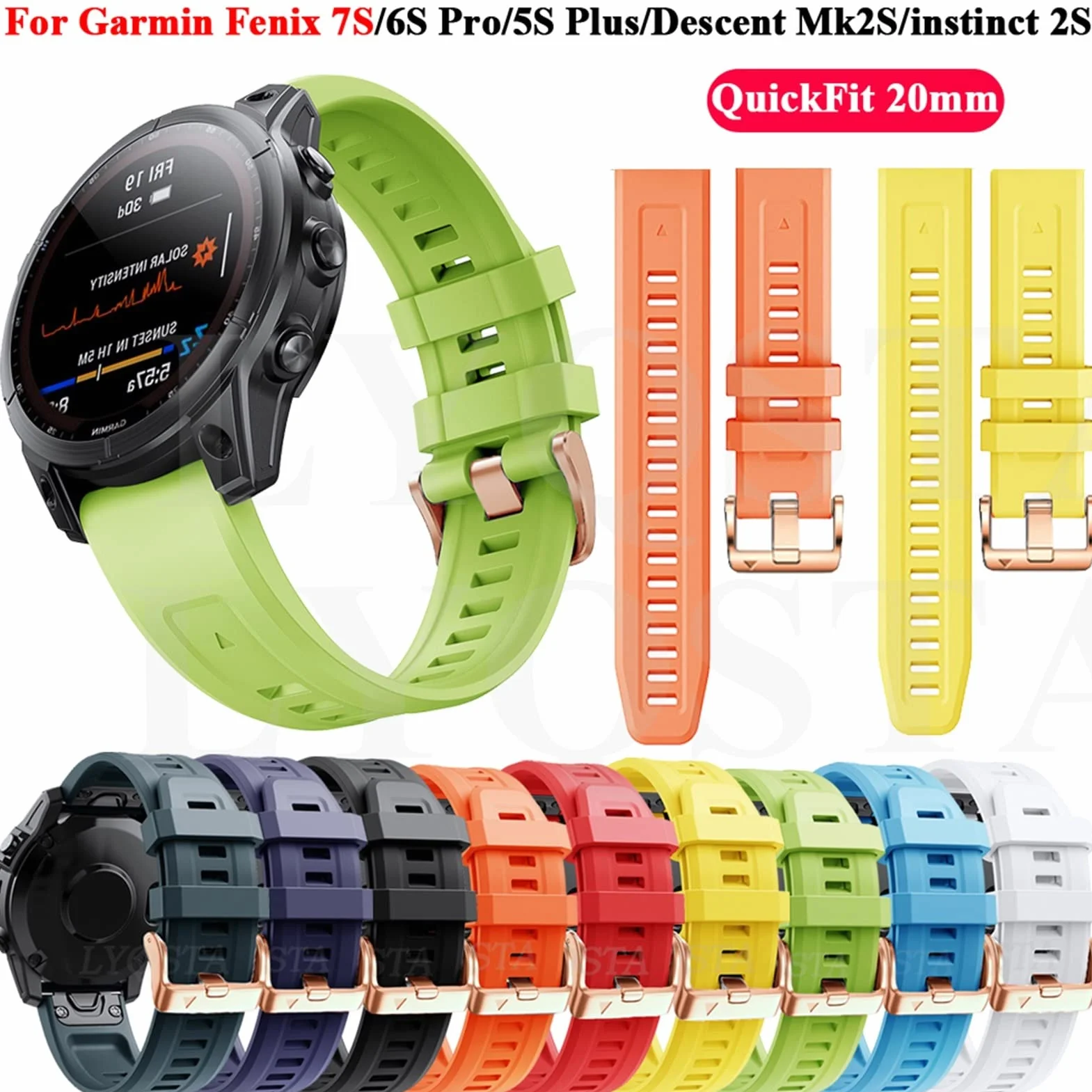 AMSH Pasek do zegarka Garmin Fenix 7S 6S Pro 5SPlus pasek do zegarka 20 mm bransoletka pasek Instinct 2S opaska silikonowa szybka wymiana paska na nadgarstek