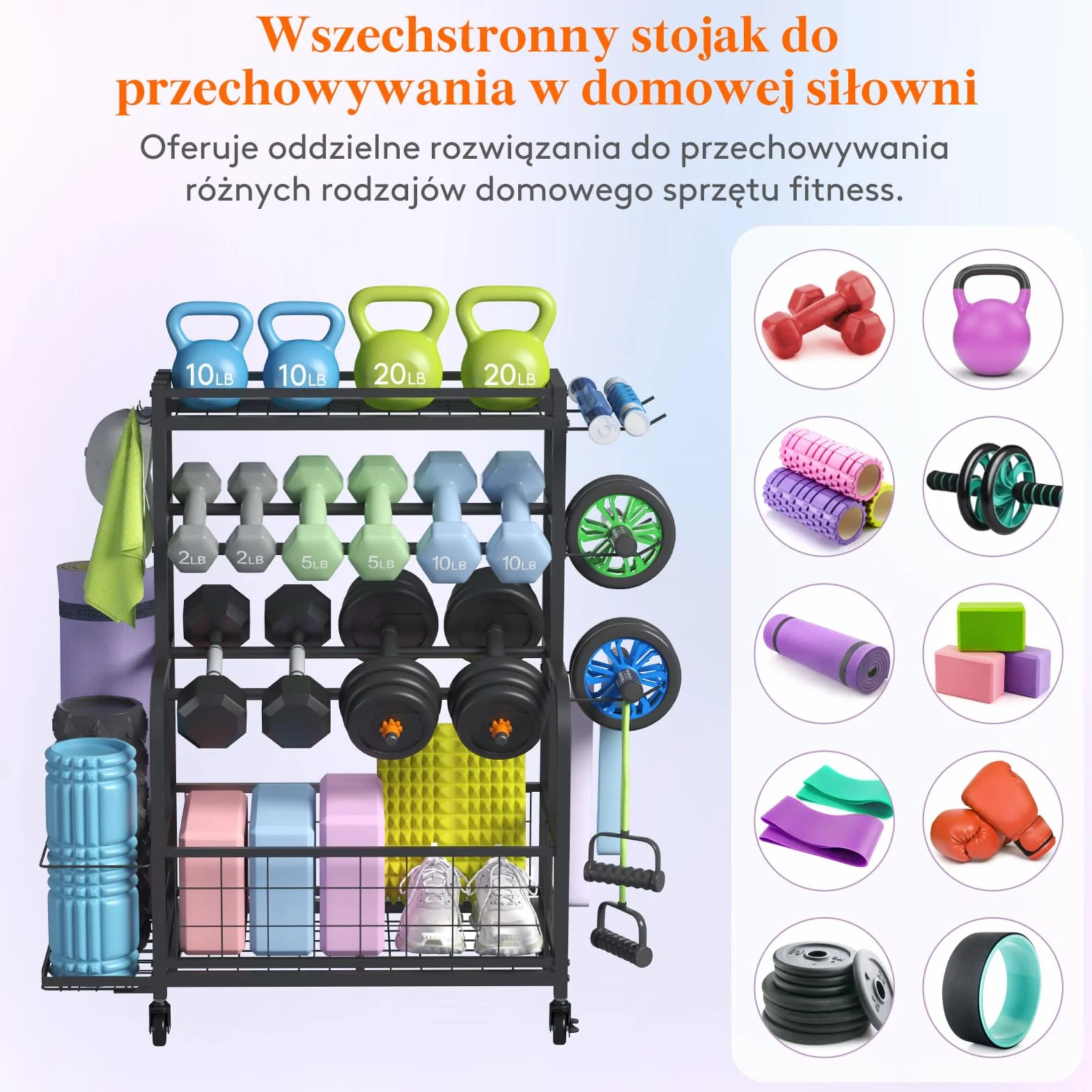 Lifewit Stojak na ciężary do domowej siłowni, stojak na hantle, uchwyt na matę, domowa siłownia na kółkach do treningu siłowego, sprzęt do jogi, wszystko w jednym do domu, garażu, średni rozmiar