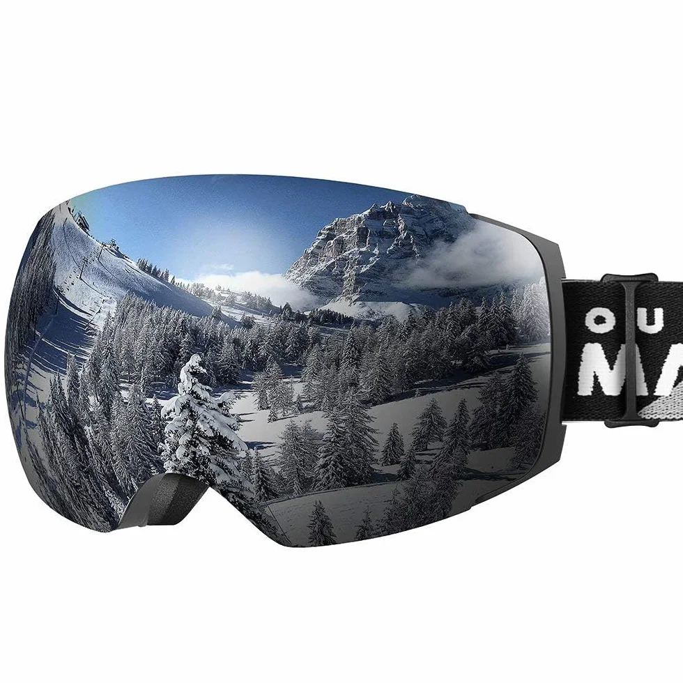 OutdoorMaster Gogle narciarskie PRO - bezramkowe, wymienne soczewki 100% ochrona UV400 Ski Snowboardowe gogle dla mężczyzn, kobiet i młodzieży