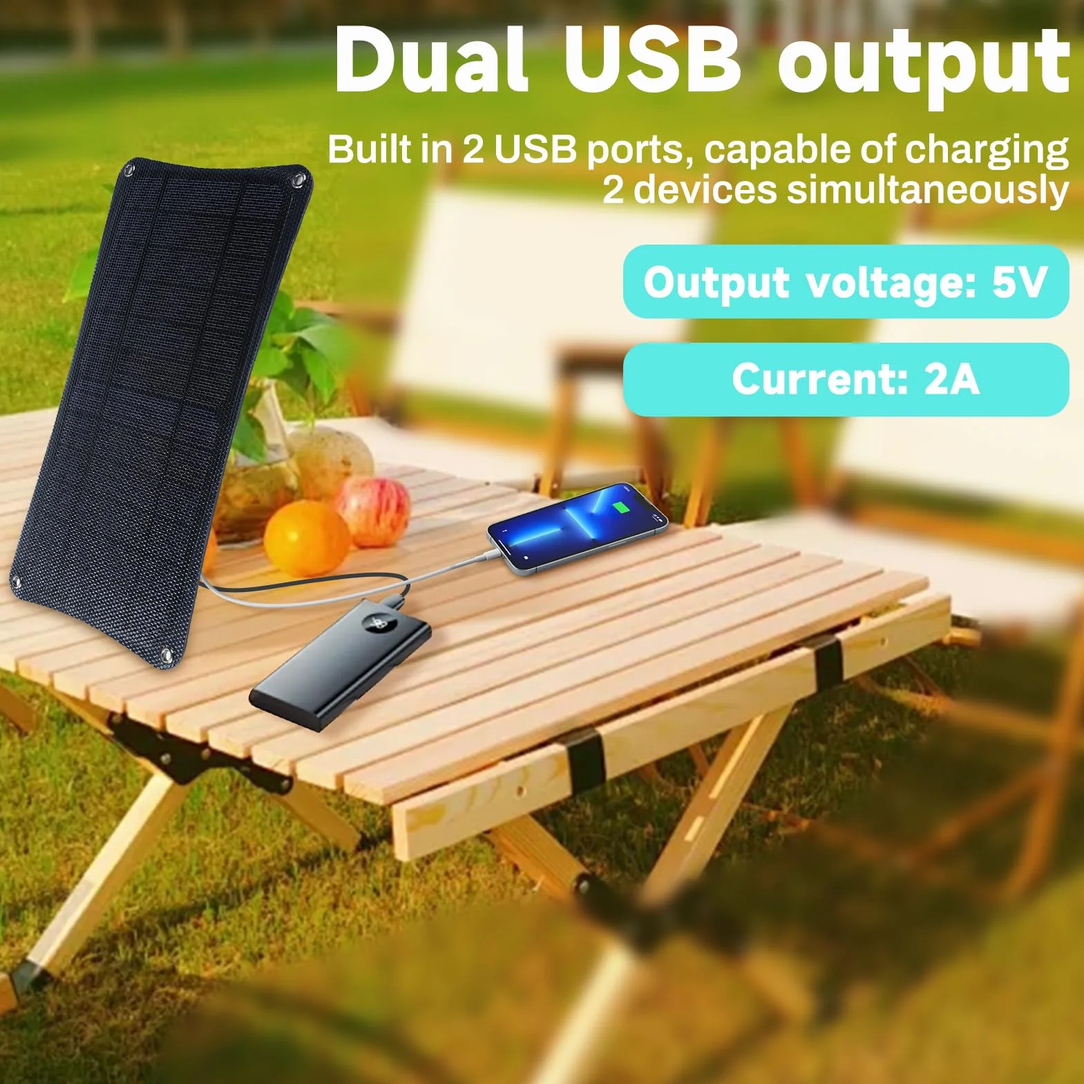 Panel słoneczny 10 W, 5 V, wyjście podwójny port USB 2 A, wygodna ładowarka do panelu słonecznego, ładowarka do plecaka, nadaje się do aktywności na świeżym powietrzu, wędrówek, kempingu