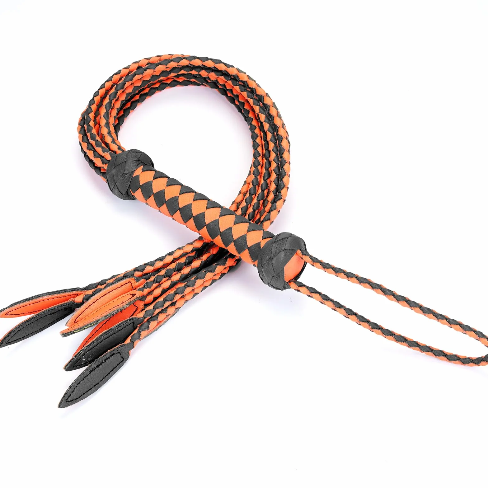 Skórzany bicz Cat-O '- Nine Tails Whip, uchwyt 23 cm i ogon 59 cm, ręcznie robiony, zaawansowany sprzęt dla koni, trening biczów (czarny dziewięć ogonów)