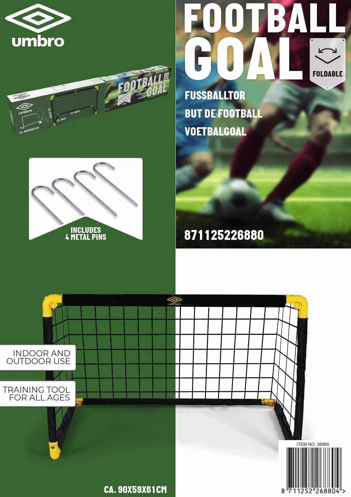 Umbro Bramka do Piłki Nożnej – 90 x 59 x 61 cm – Składana Bramka – Dla Dzieci i Dorosłych – Akcesoria Treningowe Wewnątrz i Na Zewnątrz