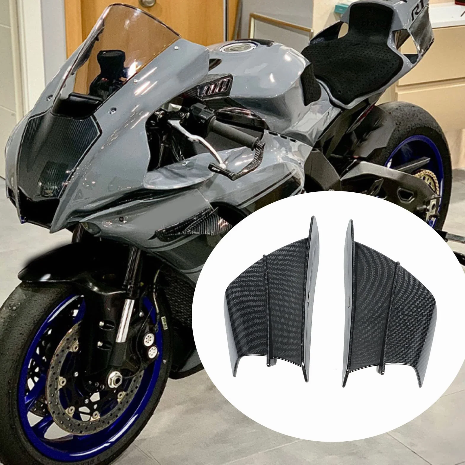 Winglet Motocyklowy, Uniwersalne Skrzydło Aerodynamiczne z Włókna Węglowego ABS z Samoprzylepnymi Bocznymi Owiewkami Owiewki Motocyklowe dla YZF R3 R25 Z400 400