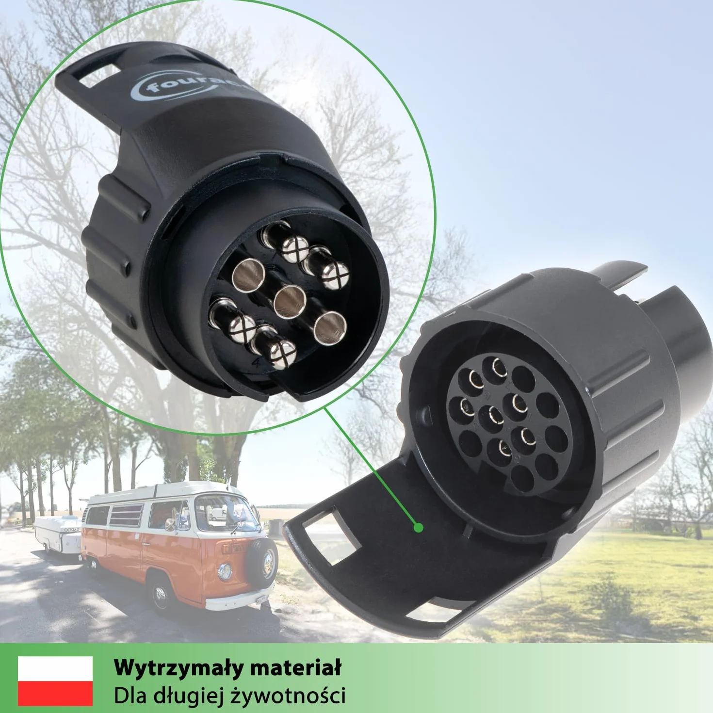 fouraces adapter 7 do 13 Pin - Czarny Sprzęg Przyczepy do Samochodu i Ciężarówki, Krótki