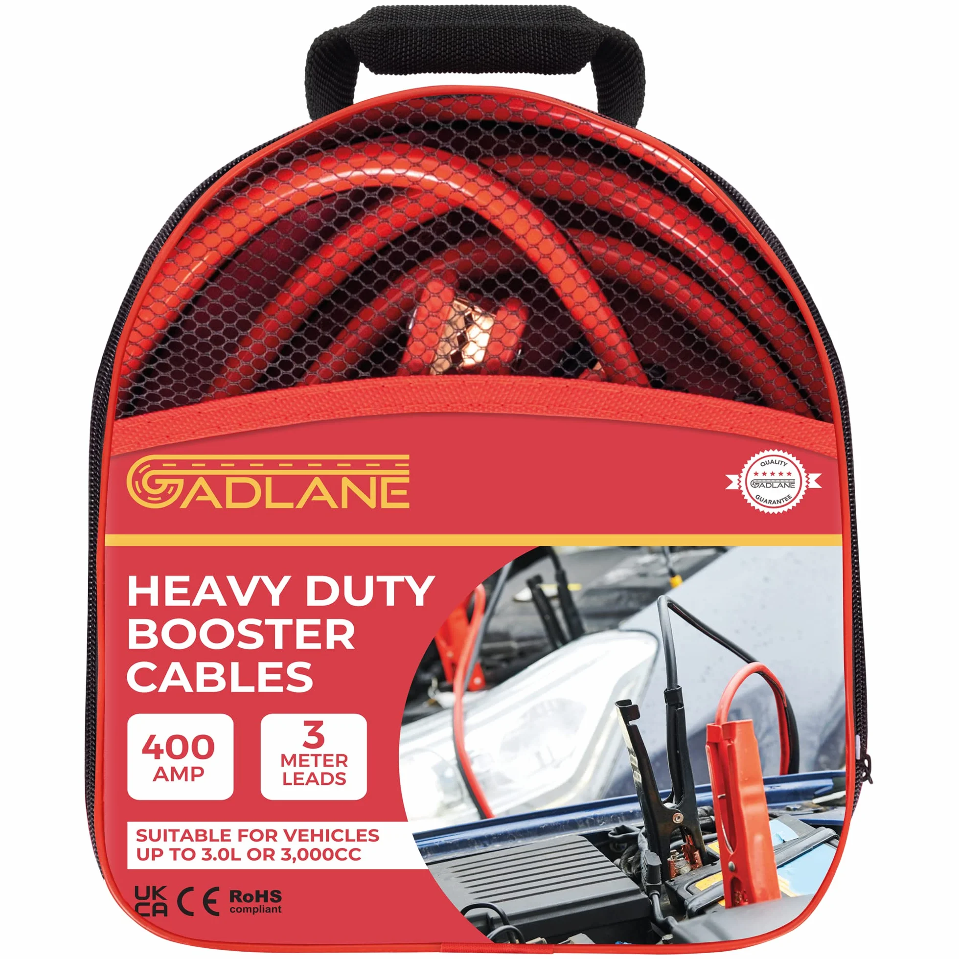 GADLANE Starthilfekabel Auto 300 Ampere 3m Lang Starterkabel Pkw Überbrückungskabel Auto Van, LKW Farbcodierte Klemmen