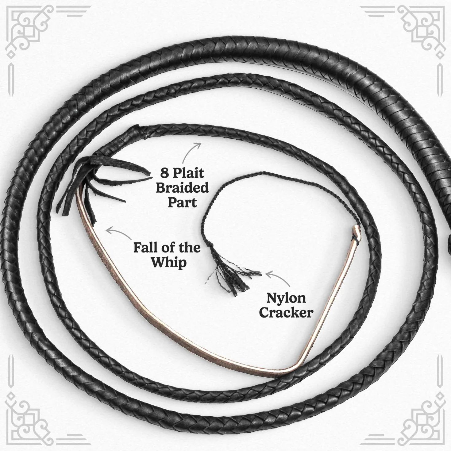 Indiana Jones Style Bull Whip 15 m, 8 warkoczy, prawdziwa skóra bydlęca, czarny