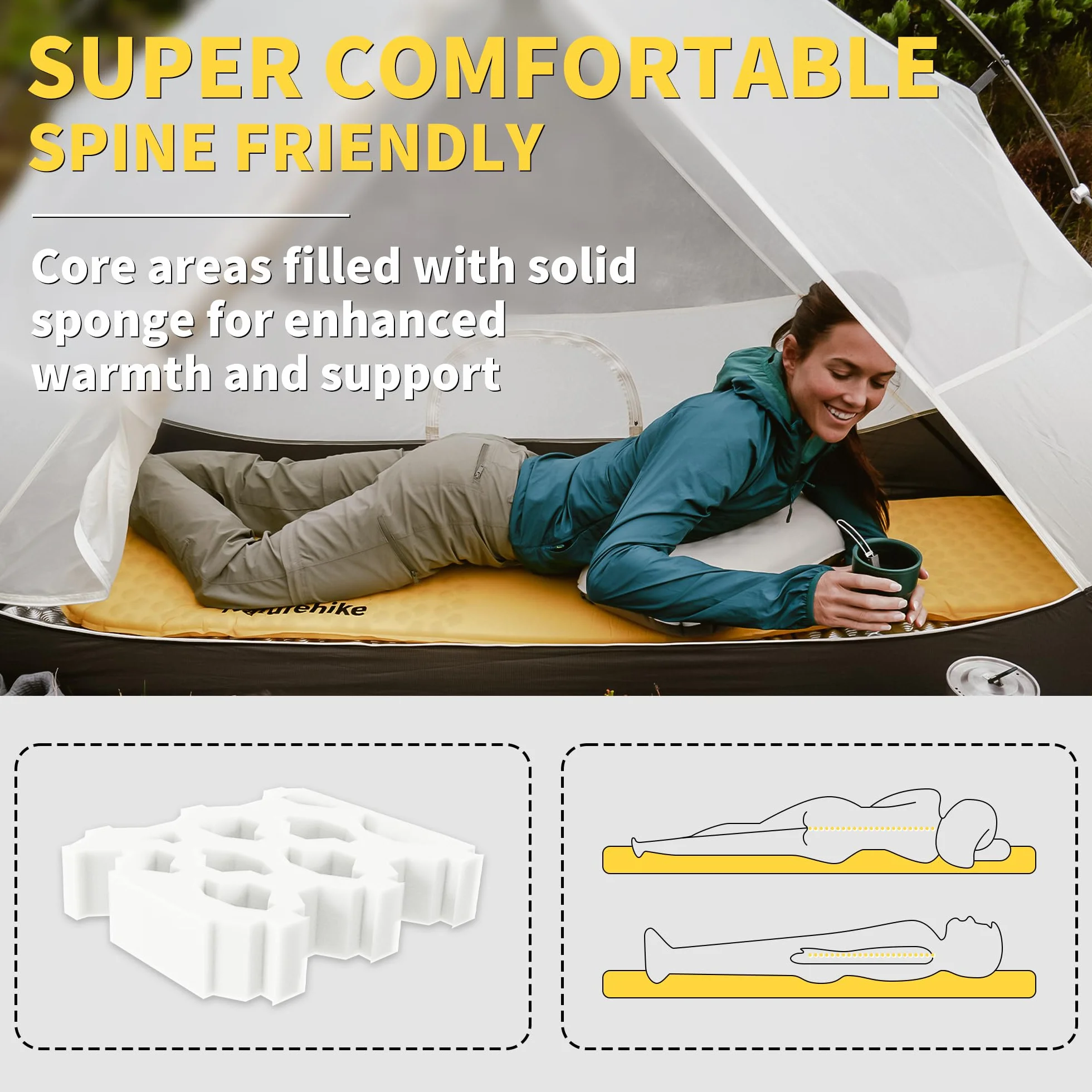 Naturehike Yugu Air Mattress samopompująca się karimata, grubość 3,5 cm, kompaktowy rozmiar po spakowaniu, lekki materac dmuchany na kemping, trekking i do uprawiania sportu
