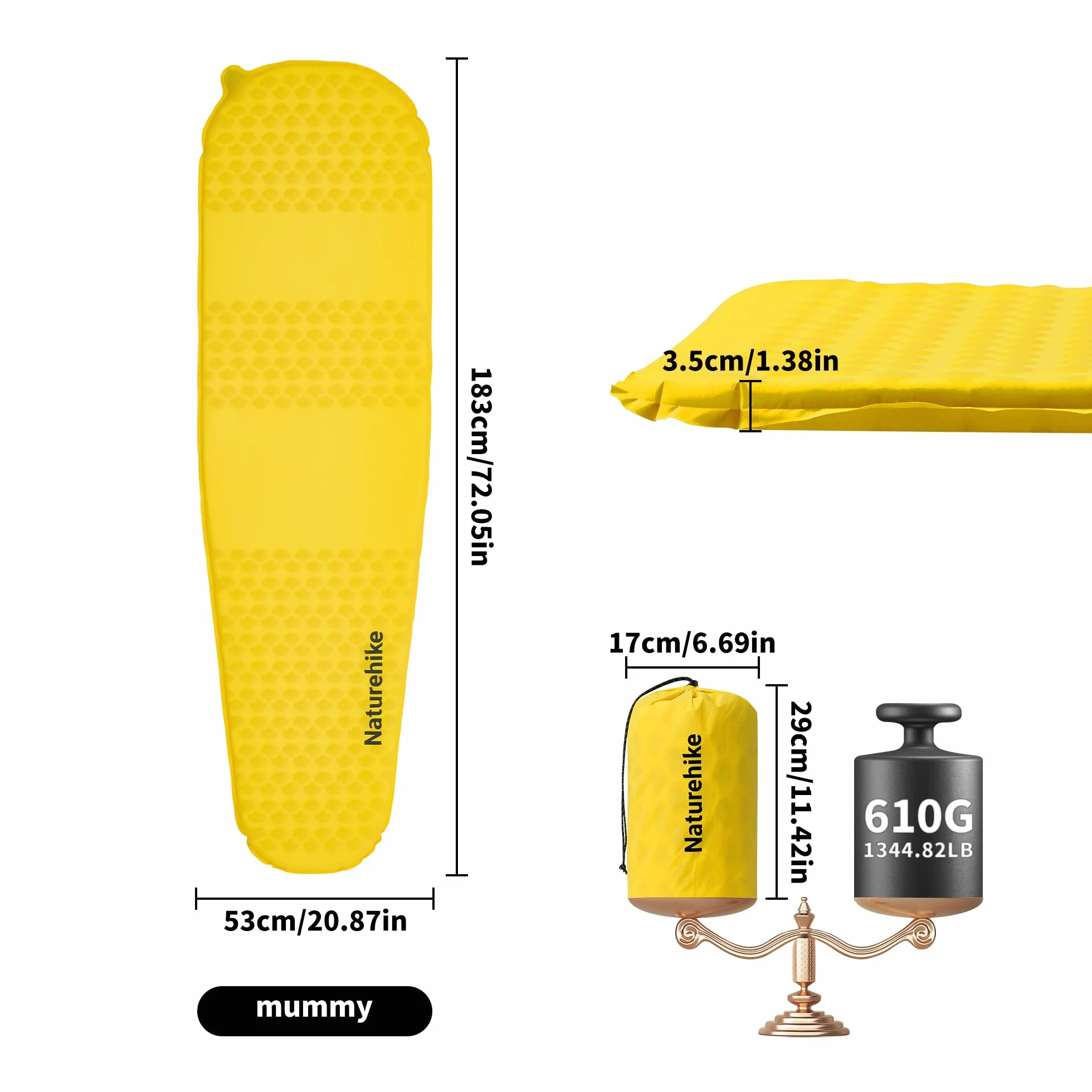 Naturehike Yugu Air Mattress samopompująca się karimata, grubość 3,5 cm, kompaktowy rozmiar po spakowaniu, lekki materac dmuchany na kemping, trekking i do uprawiania sportu