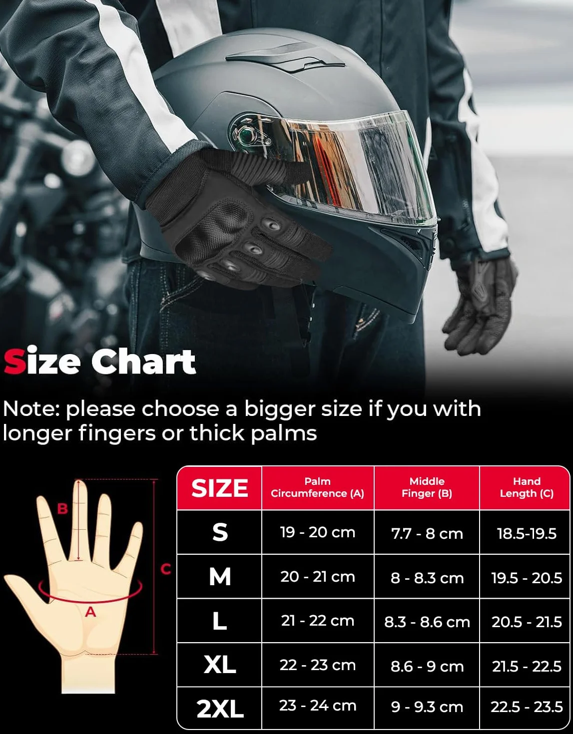 WFX Rękawice motocyklowe dla mężczyzn i kobiet z twardymi palcami i ekranem dotykowym Rękawice motocyklowe do jazdy na rowerze