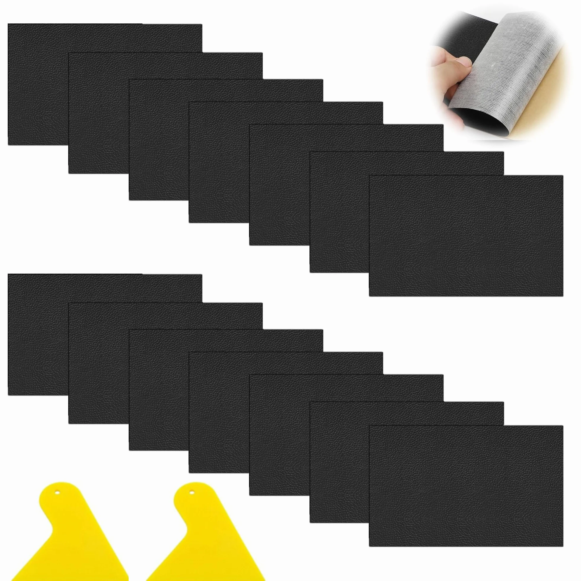 Naklejka naprawcza ze sztucznej skóry 15 sztuk 10 x 20 cm Wodoodporna łatka do mebli, sof, siedzeń samochodowych (czarny)