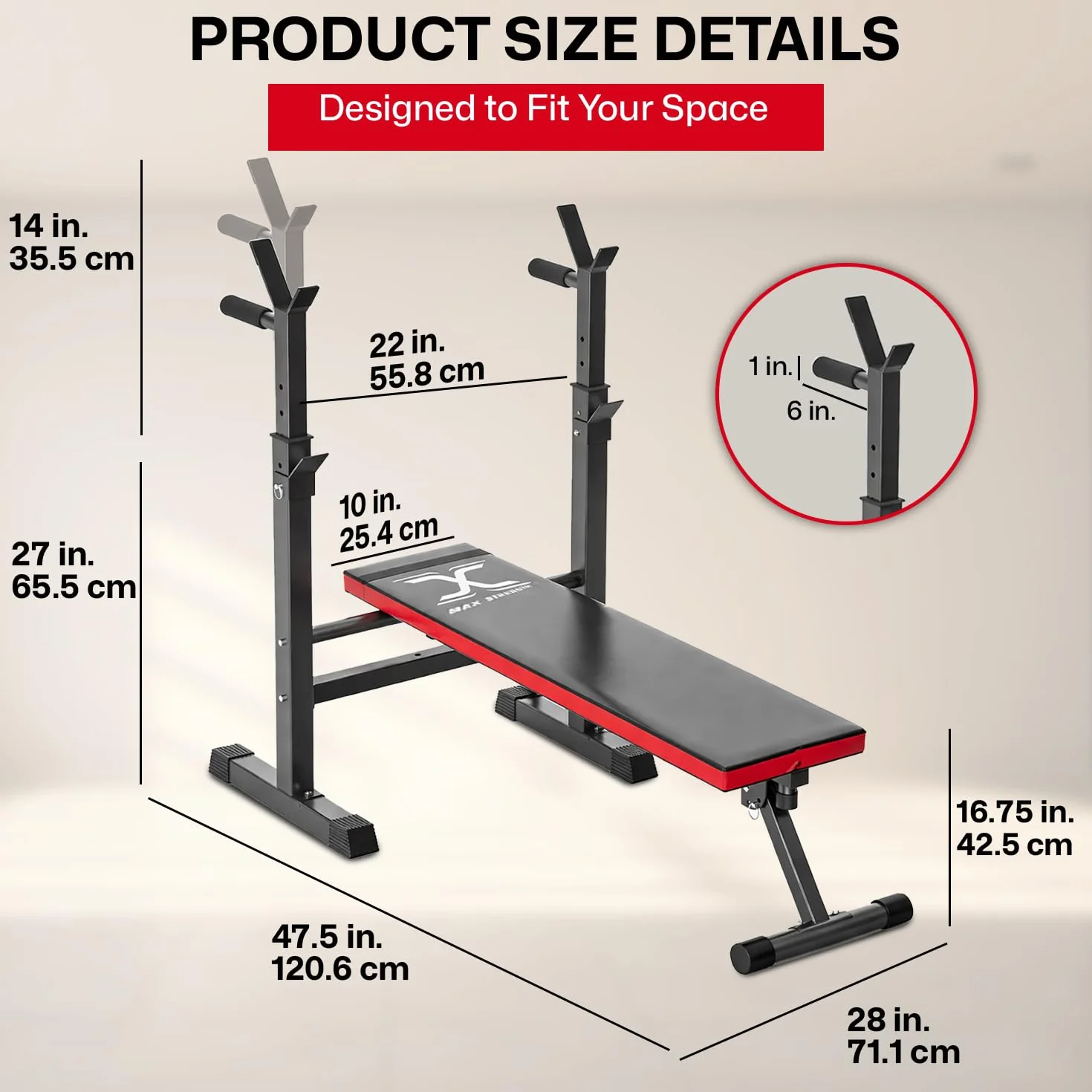 MAXSTRENGTH Trening dom siłownia fitness ławka narzędzie do ćwiczeń ławka do ćwiczeń, regulowana waga ławka ulepszone szersze siedzenie wielofunkcyjna składana wyciskana ławka do ćwiczeń (czarny/czerwony)