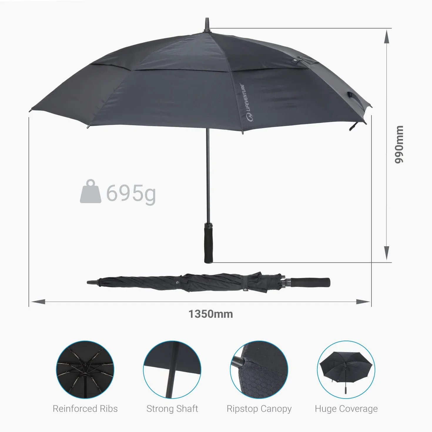 Lifeventure 152 cm automatycznie otwierany parasol golfowy bardzo duży z wytrzymałym baldachimem Ripstop wentylowany wiatroszczelny wodoodporny parasol