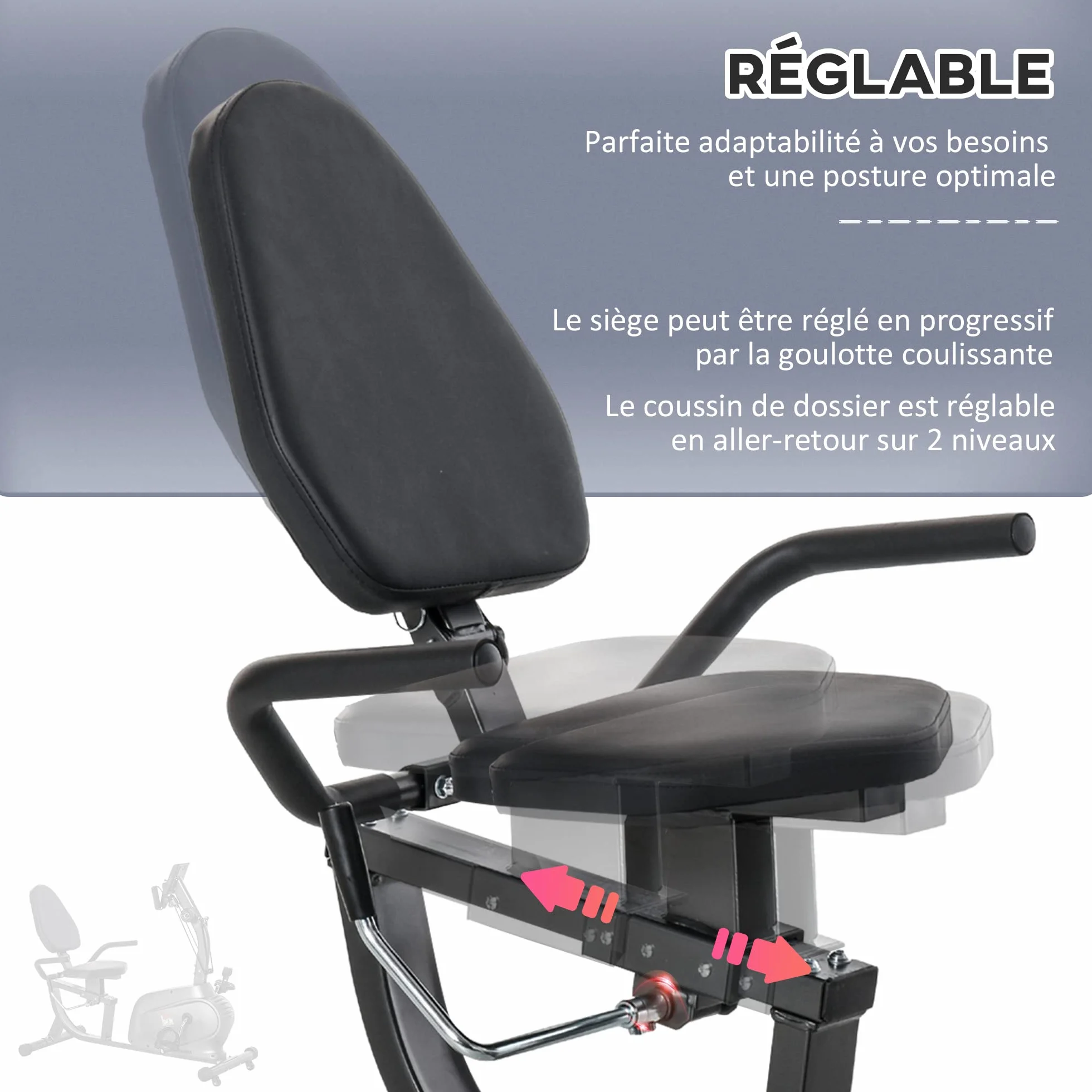 HOMCOM Rower treningowy rower półwydłużony magnetyczny wyświetlacz LCD wielofunkcyjne regulowane siodełko 2 paski opór stal czarna
