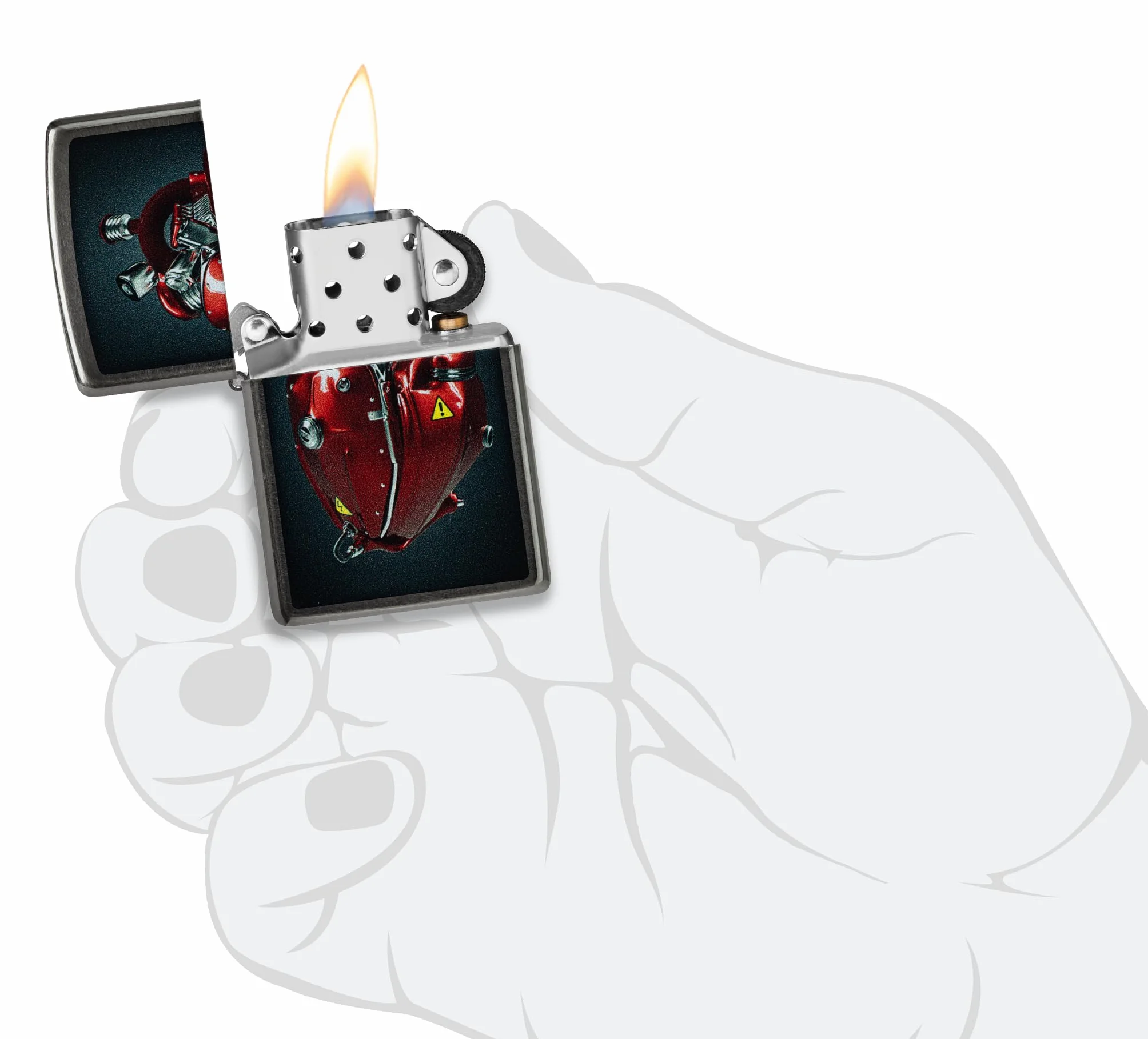 Zippo Heart Engine Zapalniczka Sztormowa, Kolorowy Nadruk, do Napełniania, Wielokrotnego Użytku, Wiatroodporna Konstrukcja, Pudełko na Prezent, Wykonano w USA, Szary (Gray Dusk)