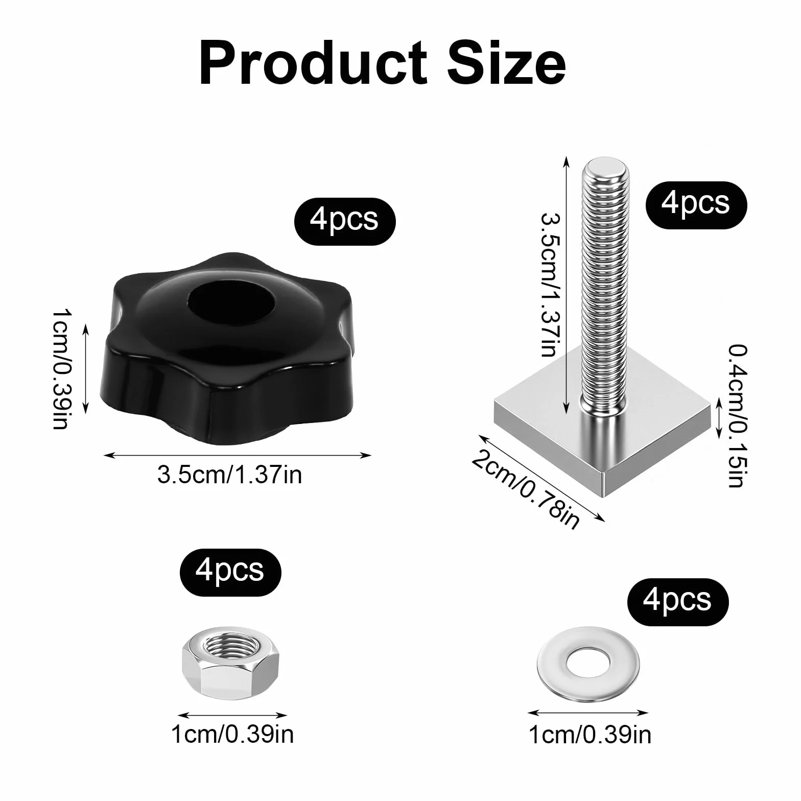 4 adaptery do rowków w kształcie litery T, bagażnik dachowy M6 x 35 mm, z nakrętką uchwytu gwiazdowego i podkładkami, nakrętki ślizgowe do bagażnika rowerowego, relingów, bagażników dachowych