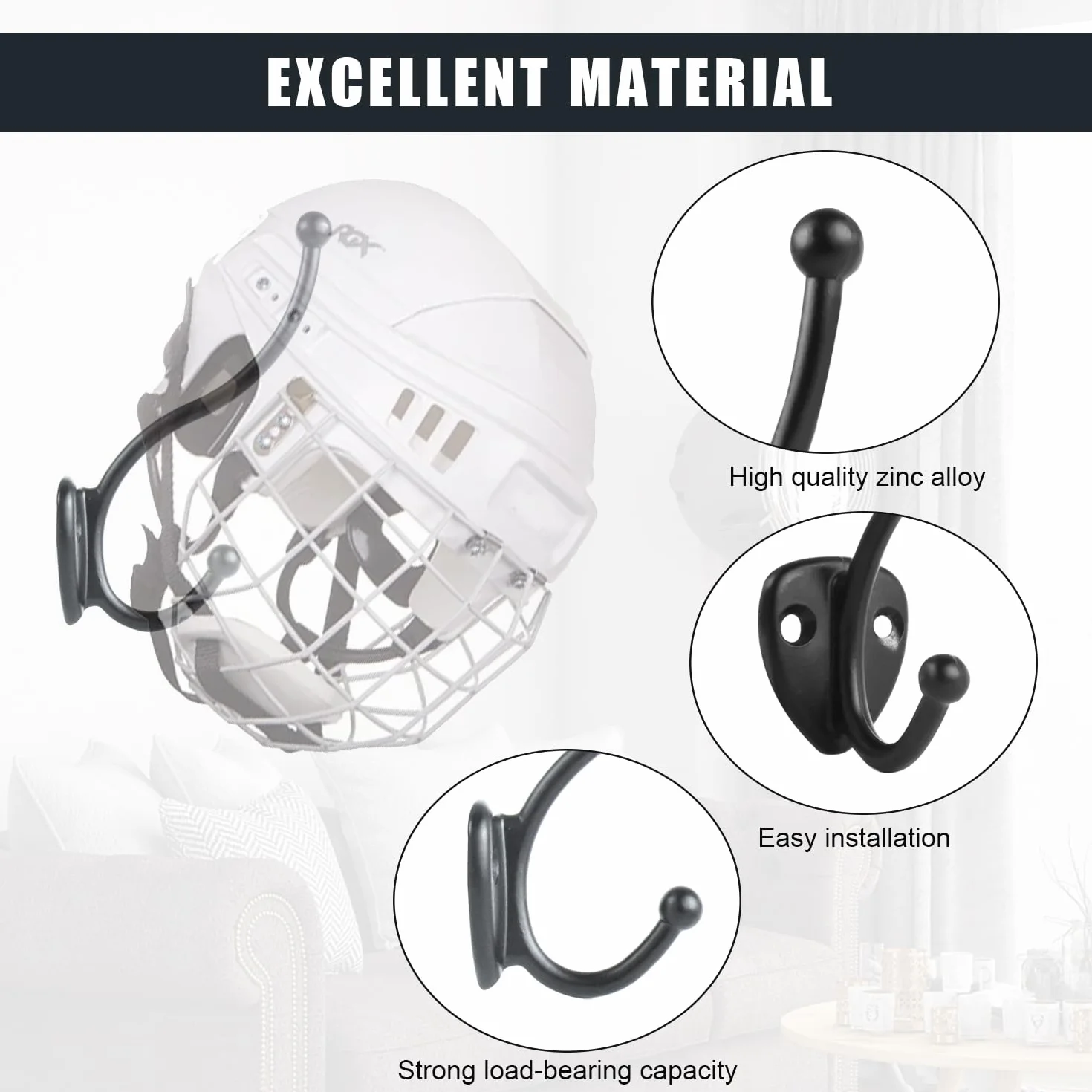 Uchwyt na kask ścienny, 2 sztuki, uchwyt na kask motocyklowy, uchwyt na kask motocyklowy, kurtkę, rękawiczkę, czarny