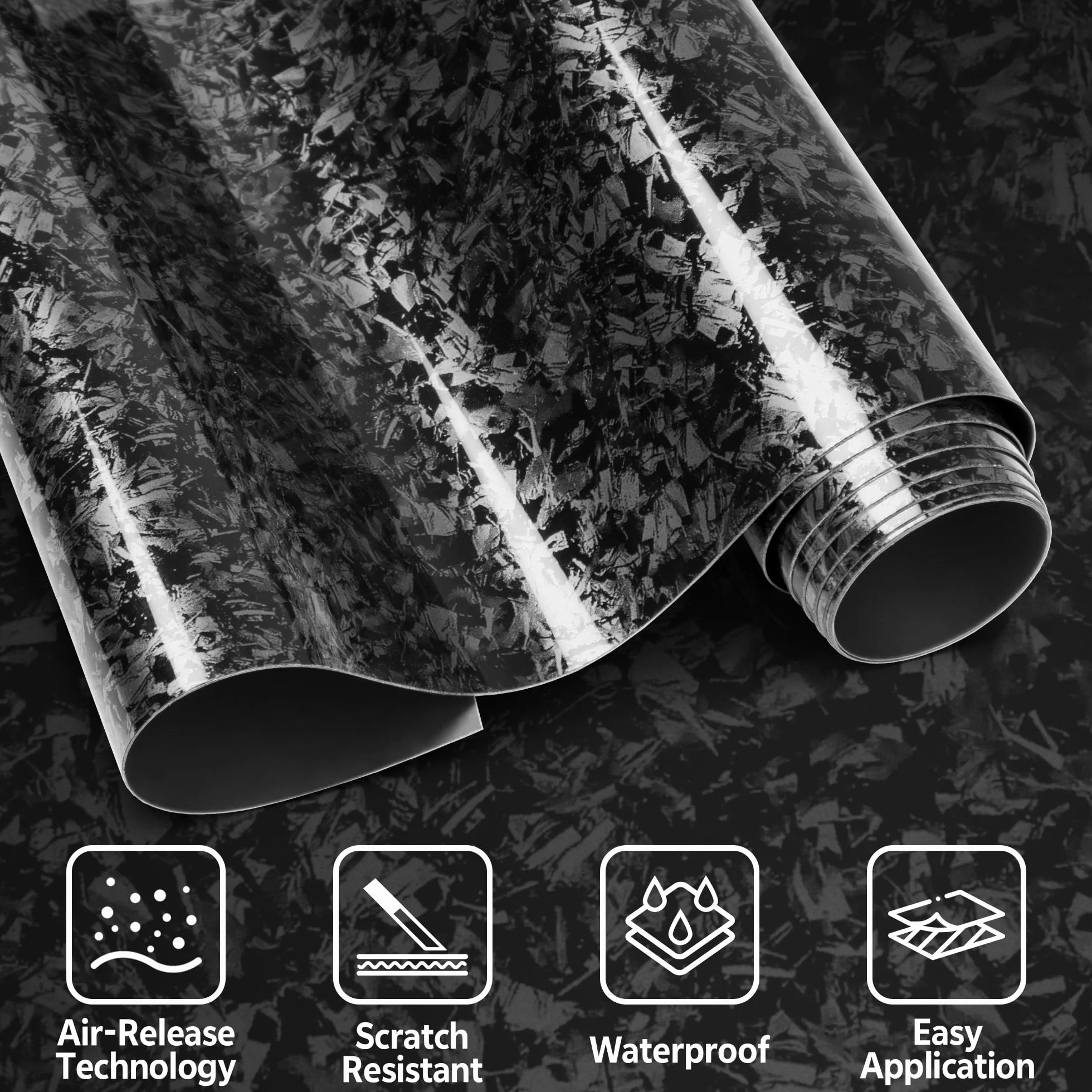 Foneso Forged Folia karbonowa, srebrna, 150 x 30 cm, folia węglowa, błyszczący, zgnieciony kamień, folia PCW, rolka winylowa do samodzielnego użycia, samoprzylepna folia samochodowa z winylu