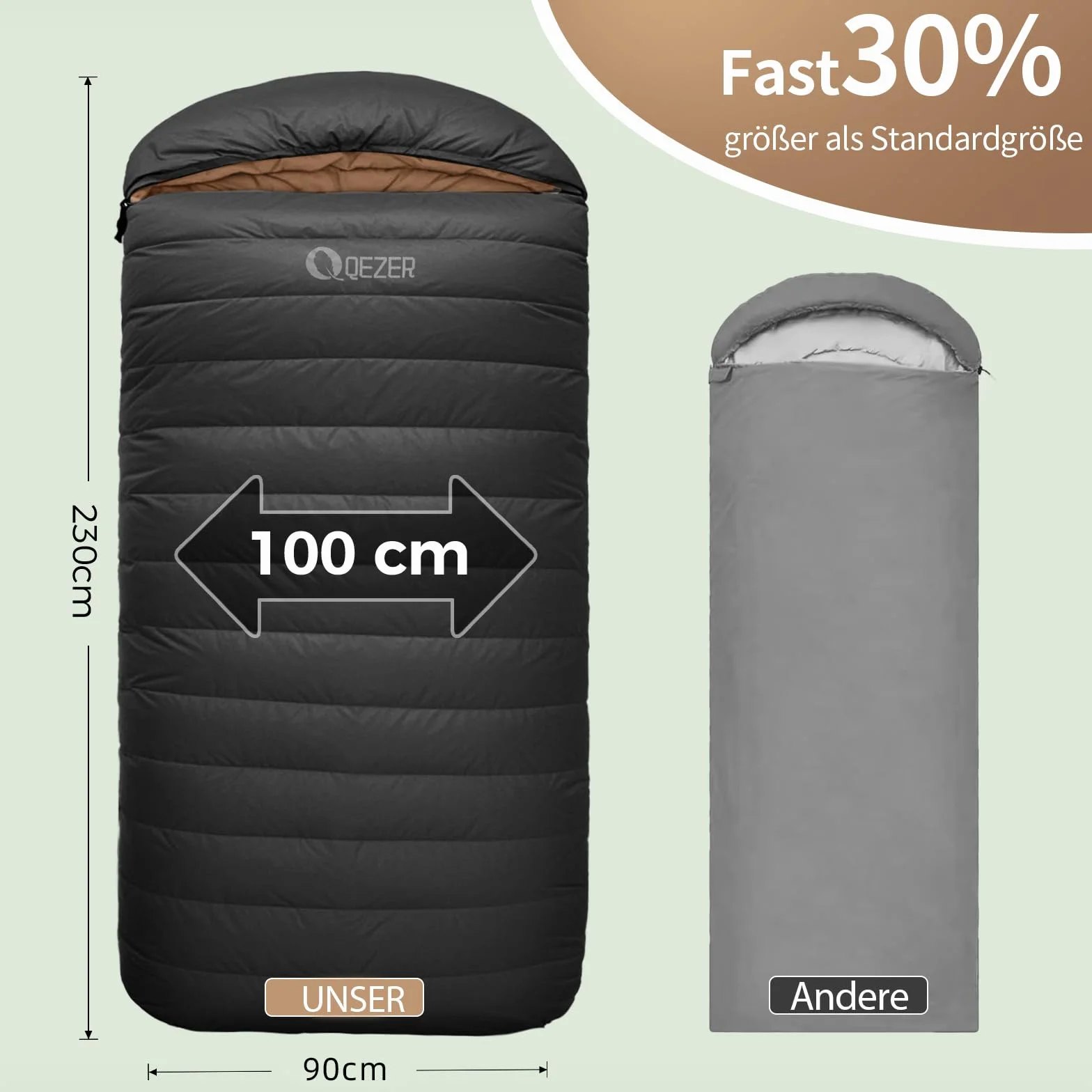 Śpiwór puchowy XXL, 230 x 100 cm, bardzo duży śpiwór lekki i ciepły, na 3-4 pory roku, dla dorosłych, na zewnątrz, kemping, wędrówki i wędrówki z plecakiem