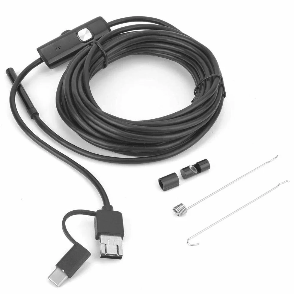 Endoskop przemysłowy, kamera endoskopowa USB 3 w 1 5,5 mm, przenośna kamera inspekcyjna endoskopu, z 6 diodami LED, wodoodporność IP67, obsługa systemów Android i